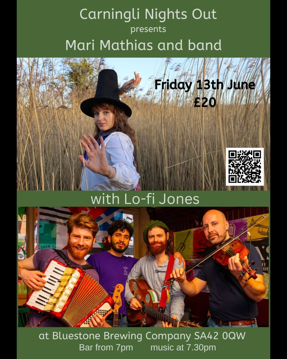 Come to this on Friday. Our community group are hosting two great Welsh bands. The wonderful Mari Mathias with her full band and a special guest all the way from Nagaland, plus all the way from Machynlleth Badger's band Lo-fi Jones. See you there x
Tickets from Bluestone Brewing website or the 'and one more' link in my bio.
#newportpembs
#livemusicpembrokeshire
#bluestonebrewingco
#carninglinightsout