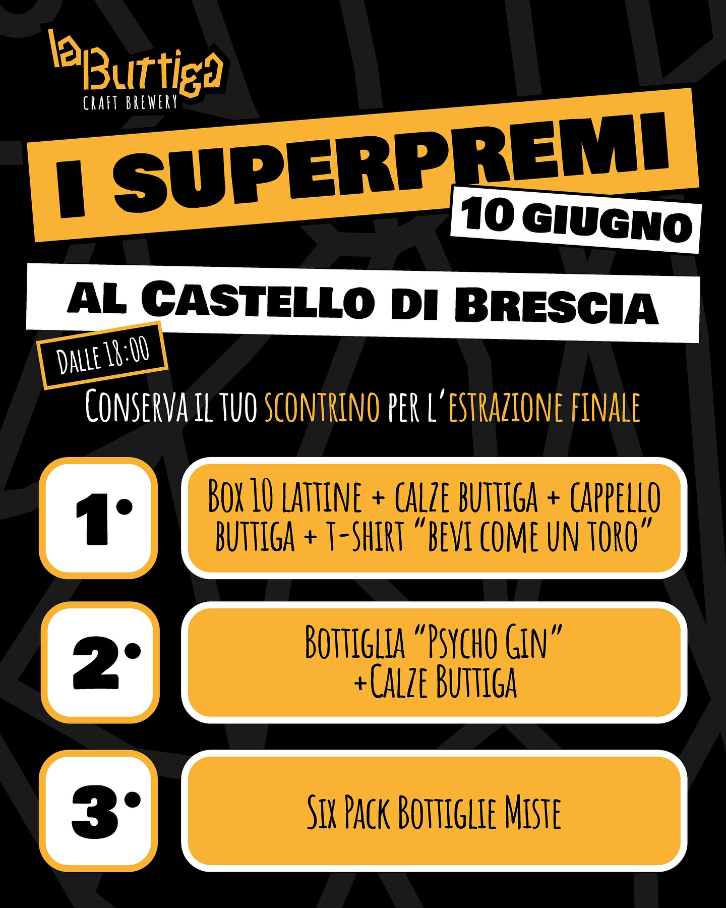 Ci trovate domani (10 giugno) al castello di Brescia con gli amici di @alporifesta a partire dalle 18:00 con birrette e promo degustazione, ogni scontrino dà diritto di partecipare all’estrazione dove potrete vincere mirabolanti e fantasmagorici premi
Non mancare e #BEVICOMEUNTORO