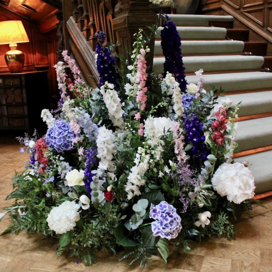 An abundance of beautiful delphiniums for R&J's wedding @dundascastle (aka the exclusive golf club in Dept Q on Netflix) #scottishsummerwedding #delphiniumlove #burnsidecroftflowers #weddingfloristedinburgh #weddingflowersedinburgh #dundascastle #deptq