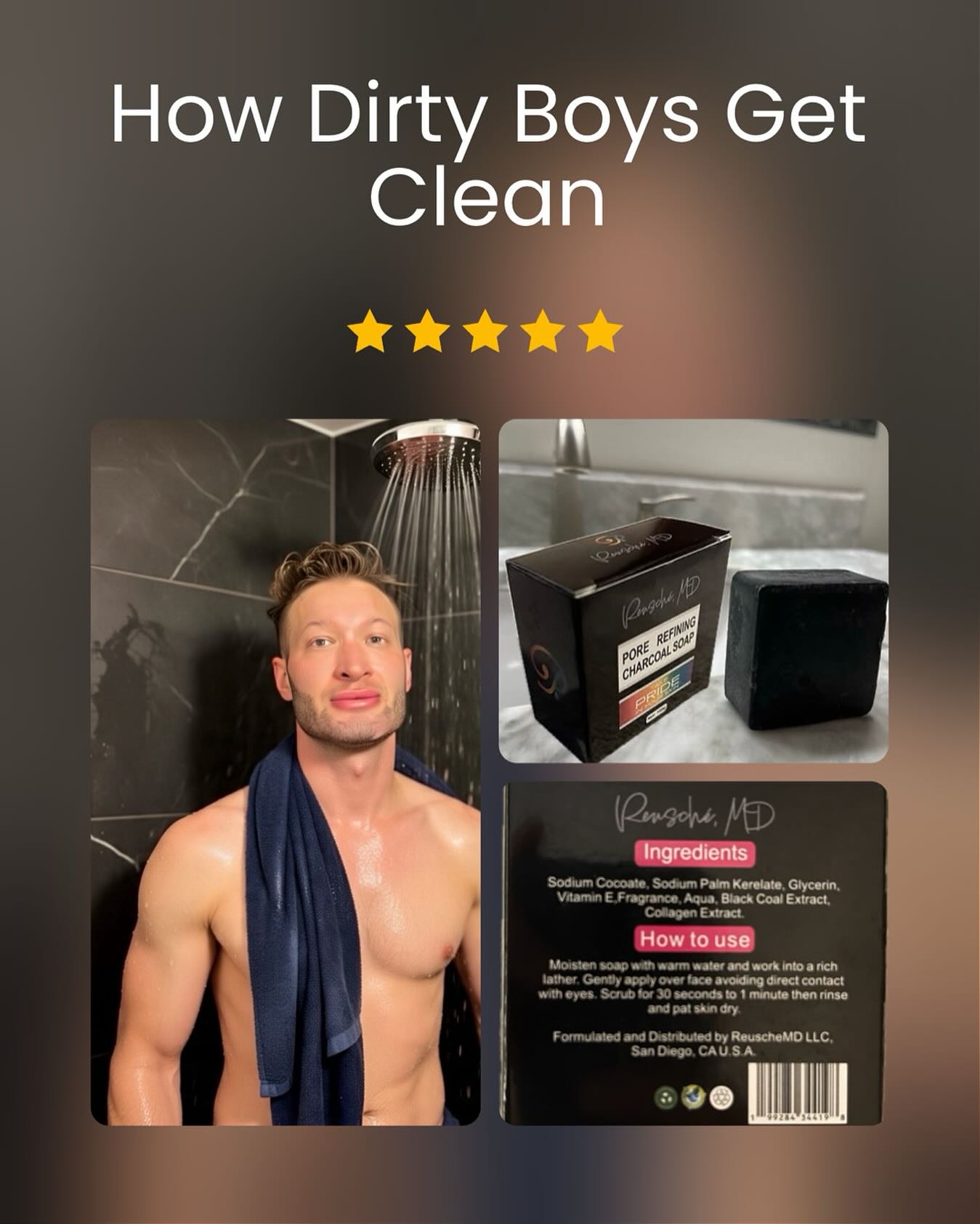 Our charcoal bar soap not only cleans super deep but hydrates with vitamin E and HA! #ReuscheMD #CharcoalSoap #TakePrideInYourSkin available for purchase on www.reuscheMD.com