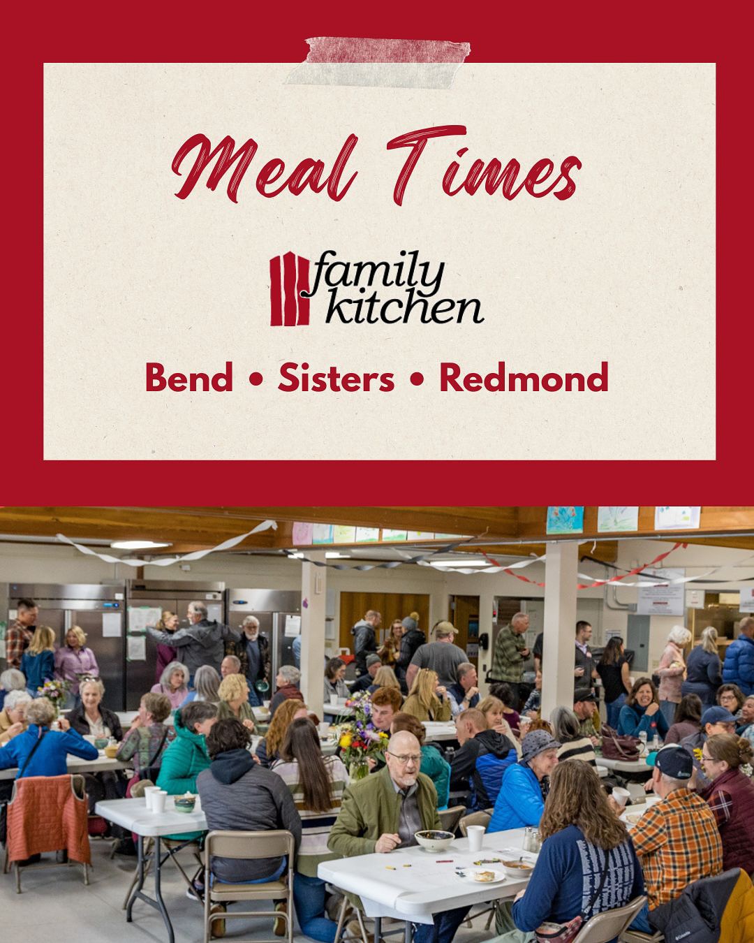 To our Central Oregon community: we wanted to remind you that our nutritious meals are available to anyone in need! Everyone is welcome to join us, no questions asked. We’re working every day to provide high-quality, nutritious meals in a safe and caring environment. Not only do we want to feed you, but we’re here as your neighbors and friends to share a moment of connection and solidarity as well. This is our mission and our hope!
Will you join us for a meal? 🍝
#bendor #sistersor #redmondor #centraloregon #inbend