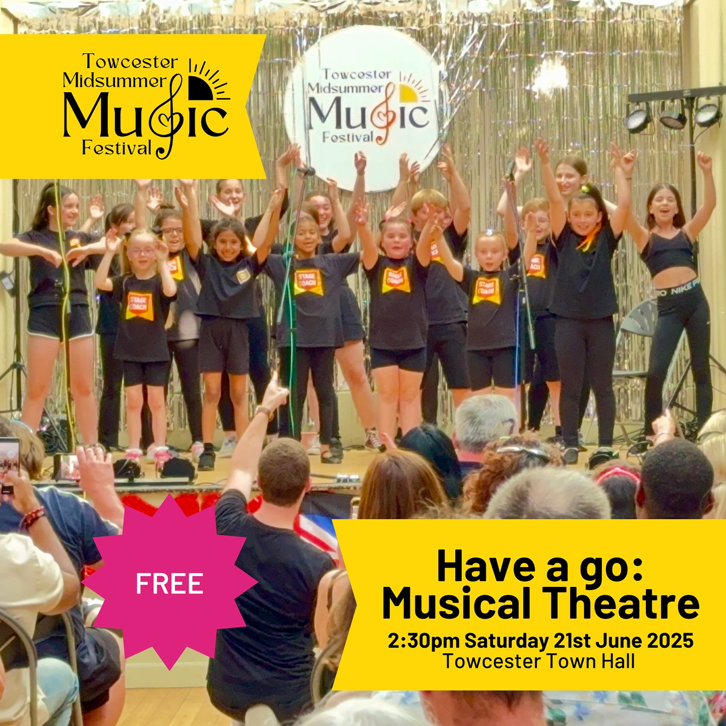 👯 @stagecoachbuckingham and Towcester will be running a taster session 2:30-3pm Saturday 21st June at the Town Hall for children aged 4-18 who are interested in musical theatre.
Come along and find out more about Stagecoach and their Towcester group.
Free to participate - just turn up on the day.
#towcestermidsummermusic #stagecoachperformingarts #musicaltheatre