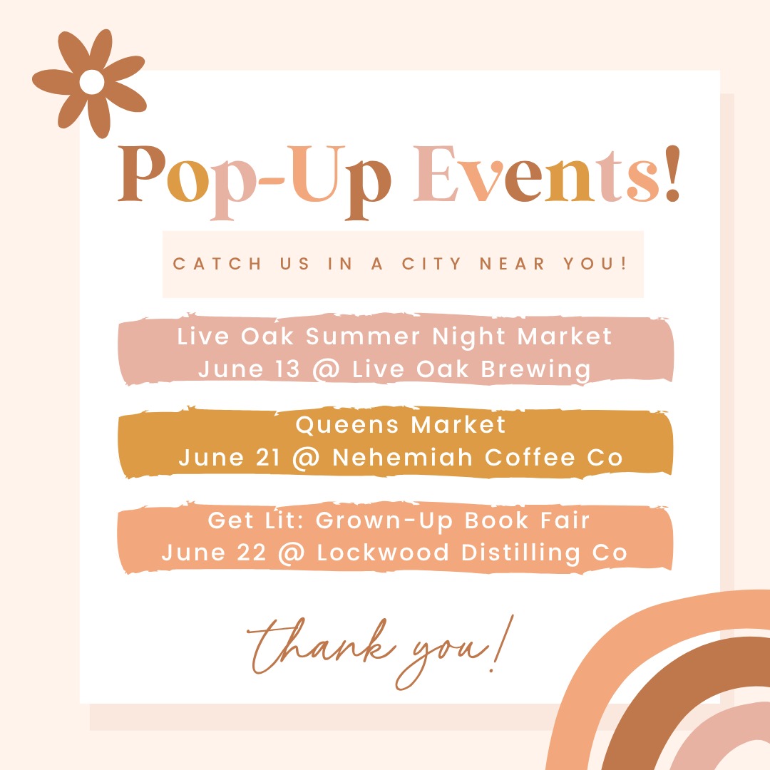 We have markets happening across the board this month!! We will be in Del Valle, TX this week as well as Dallas, TX next week.
Feel free to find us at one of these events and let us know how you found us for a special surprise!! 🎯
MARKET DETAILS:
Live Oak Summer Night Market
Friday, June 13, 6pm-10pm
📍 Live Oak Brewing (1615 Crozier Ln, Del Valle, TX, 78617)
Queen's Market
Saturday, June 21, 9am-1pm
📍 Nehemiah Coffee Co (505 E Lamar Blvd Suite K100, Arlington, TX, 786011)
Get Lit: Grown-Up Book Fair
Sunday, June 22, 10:30am-3:15pm
📍 Lockwood Distilling Co (816 S Sherman St. Richardson, TX, 75081)
#austin #atx #austintexas #dallas #dallastexas #dallastx #dfw #dallasmarket #thingstodoindallas #arlington #arlingtontx #dallascoffee #richardsontx