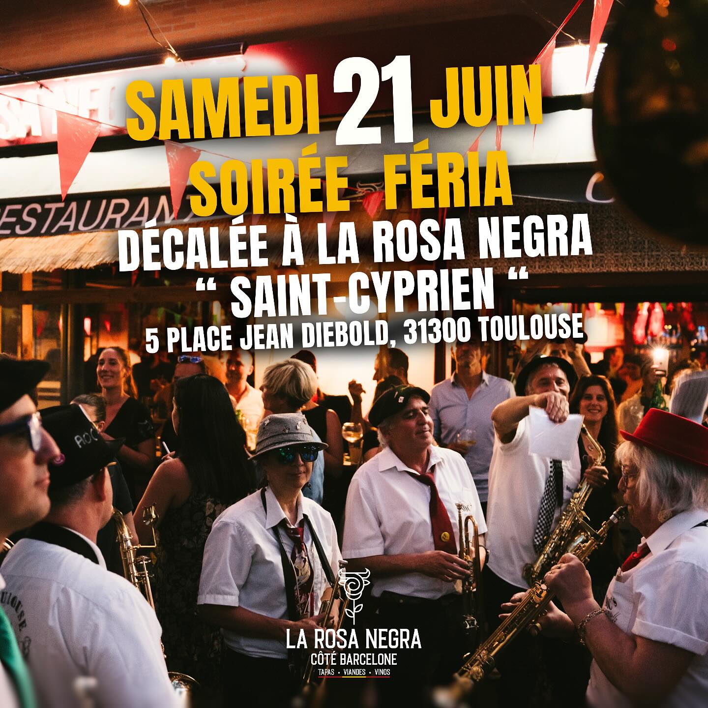 La sentence est tombée… Mais heureusement, on a une solution à tout !
Pour cause de fermeture administrative, nous décalons la Célèbre soirée Feria avec la bandas AOC’s et DJ set (@lesjoliesmusiques @loreeporfa) à la Rosa Negra « côté St Cyprien »
Il y aura donc un peu de la Rosa Negra côté Barcelone, côté Saint-Cyprien.
On vous attend nombreux pour faire la fête et oublier ceux qui nous mettent de l’eau dans les trompettes ! #rosanegra #rosanegratoulouse #rosanegracotebarcelone #restauranttoulouse #bartapastoulouse #barsportif #toulouse