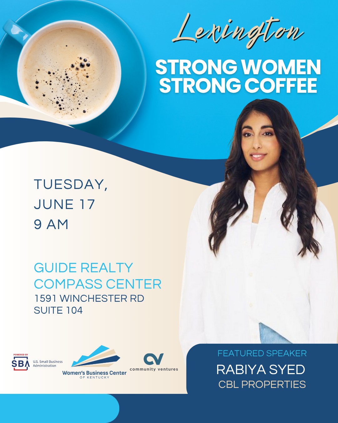 Your personal brand is your power — are you using it?
On June 17, join Strong Women, Strong Coffee in Lexington with featured speaker Rabiya Syed, Marketing Director of Fayette Mall and active community changemaker.
📍 Location: Guide Realty Compass Center
🗓️ Date: June 17, 2025
🗣️ Topic: Authentic Personal Branding
Learn how to:
✅ Define your personal brand
✅ Understand its impact on your success
✅ Begin building a brand that aligns with your values and vision
Rabiya’s passion for community and branding will leave you inspired and equipped to take your next step with confidence.
🔗 Register now: bit.ly/4kXlV7J
#StrongWomenStrongCoffee #WomenInLeadership #PersonalBrandingMatters #LexingtonEvents #WBCKY