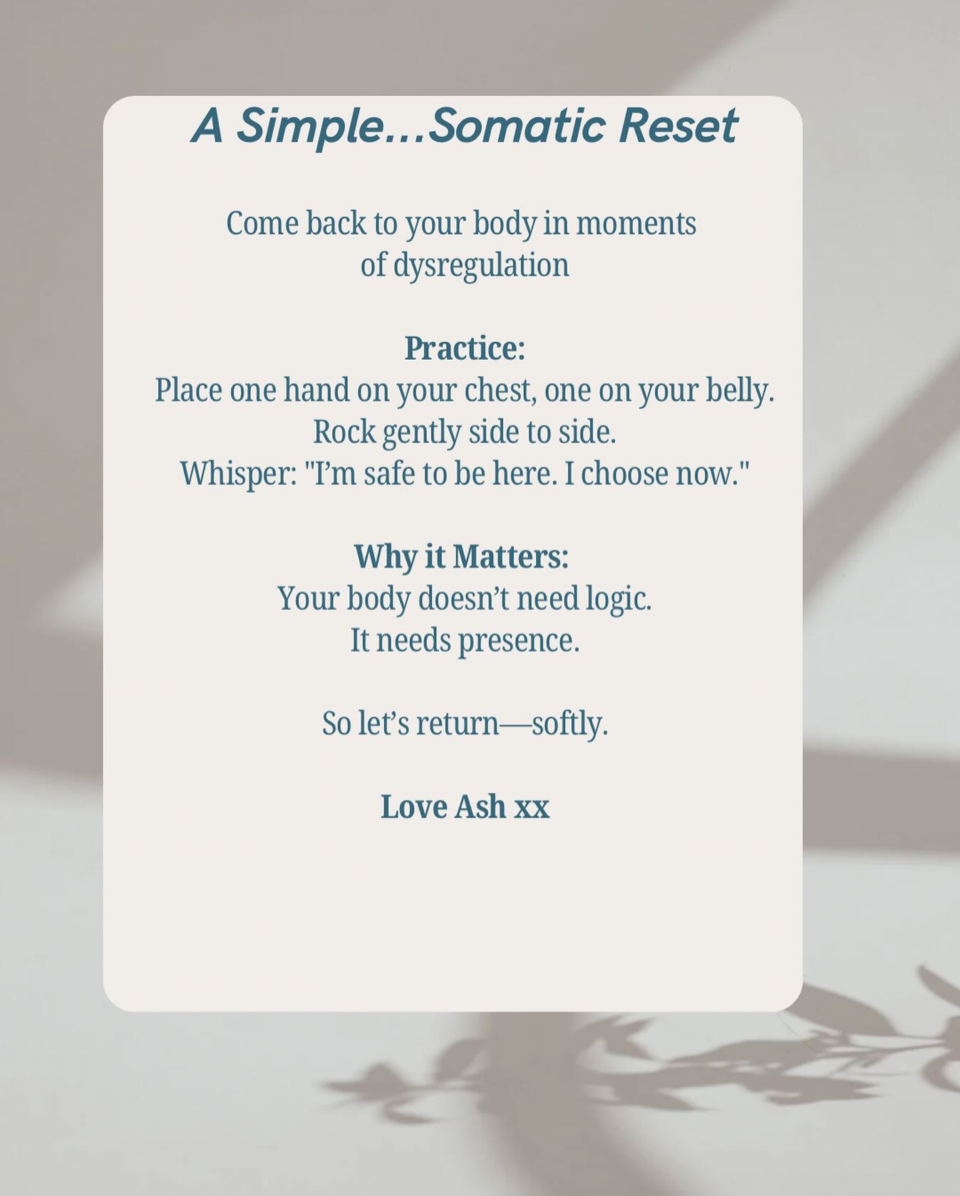 The simple series… take a moment to reset your nervous system when in overwhelm ❤️