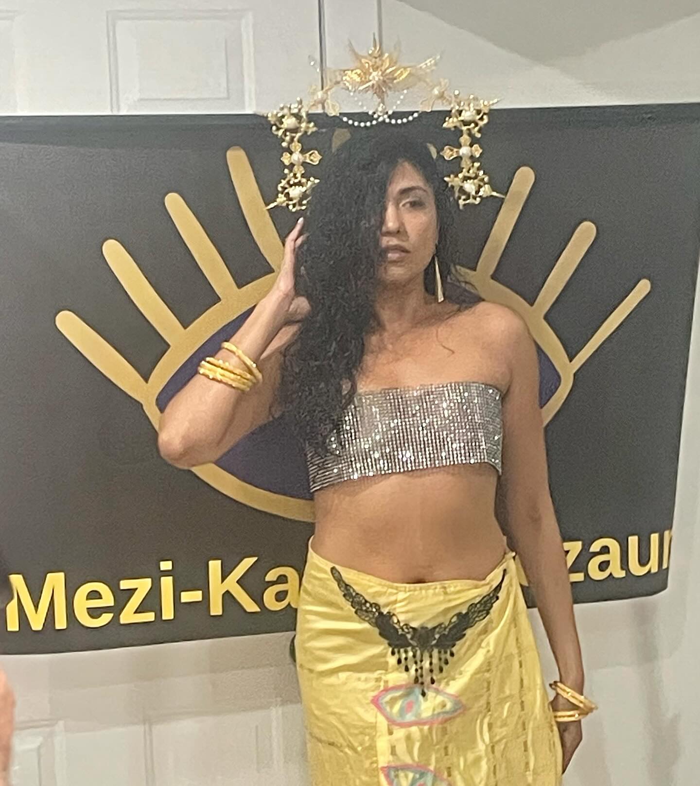 Tasha modeling Mezikal Cambodian Aspara dancer inspired peice at WFW private event #tashandjoshadventures @girls.triptraveltv #sustainablefashion #savetheplanet🌍 #cambodia #eccentricart #upcycle #aspara #mezikal #worldtraveler #worldphotography #tashadwhaj #westchester #westchesterfashionweek @westchesterfashionweek