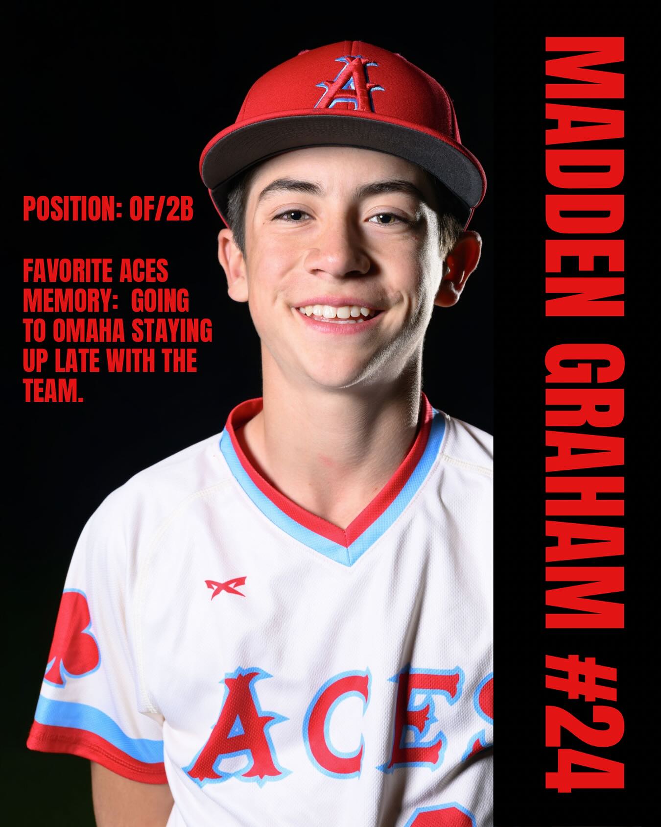 Madden, an original “OG” of the Aces, is a multi-sport athlete whose exceptional twitch and athleticism are on full display every time he steps onto the field. His quick reactions and explosive speed make him a dynamic presence both offensively and defensively. This left-handed hitter has a knack for coming through in clutch moments—whether driving in runs in a tight game or igniting a rally with a key hit. Madden’s speed is a major weapon on both sides of the ball; he can cover ground quickly and his aggressive base running allows him to steal bases. We’re excited to see him take the stage in Cooperstown, NY, where he’s destined to shine. Please join the Aces Baseball Club in wishing Madden the very best of luck—this is his time to make a statement! #CountdownToCooperstown #TeamSpotlight
#12UBaseball #SupportOurTeam #acesbaseballclub