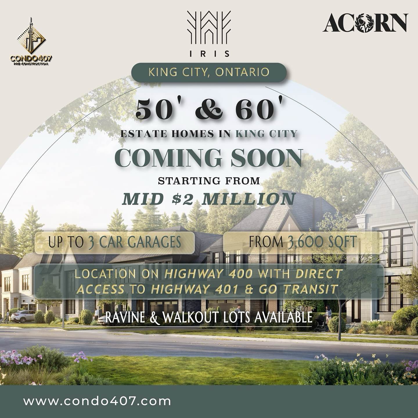 🌿 Meet Iris — King City’s newest gem by @acorndev ✨
📍 Location: King City
💰 Starting from the mid-$2Ms
Where luxury meets nature in the heart of Southern Ontario 💎
🏠 Homes:50′ & 60′ estates
🚗 Garages: Up to 3-car
🌳 Features: Modern luxury & natural beauty
🌲 Entrance:Grand, with majestic trees
✨ Contact:DM for exclusive floor plans & VIP pricing!
CONTACT ME NOW TO LEARN MORE:
☎️416.858.1997
☎️416.879.6118
📧info@condo407.com
🌐www.condo407.com
#RichmondHillTowns #Townsquare #OpusHomes #Condo407 #Condo407vip #Condo407team #PlatinumAccess #condo #CondoLiving #CondoLivingStyle #Home #NewHomes #DreamHome #Preconstruction #Property #Investment #RealEstate #TTC #GTA #torontorealestate
#KingCityHomes #LuxuryLiving #AcornDevelopments #EstateHomes #ModernLiving #SouthernOntario #RealEstate #DreamHome