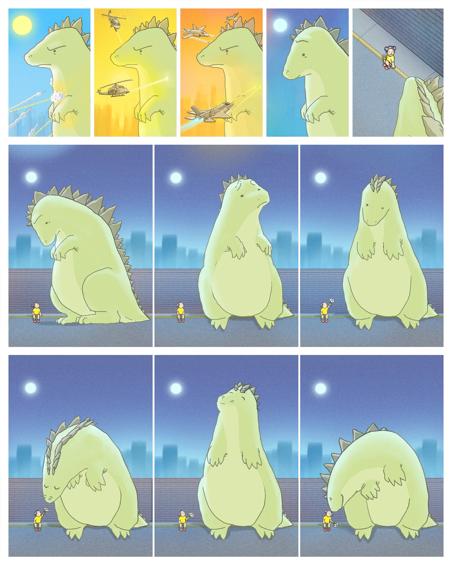 "A Moment Of Sympathy"
A handmade comic strip inspired by the buddhist concept of Maitri: sharing the joy of others being and doing well. The illustrated sequence also borrows from "Ubuntu", the Bantu African system which is guided by values of interconnectedness, communal responsibility, empathy and the shared dignity of all. Ubuntu declares that "I am because we are".
"People don't fake a depression. They fake being okay... remember that. Be kind." - Robin Williams