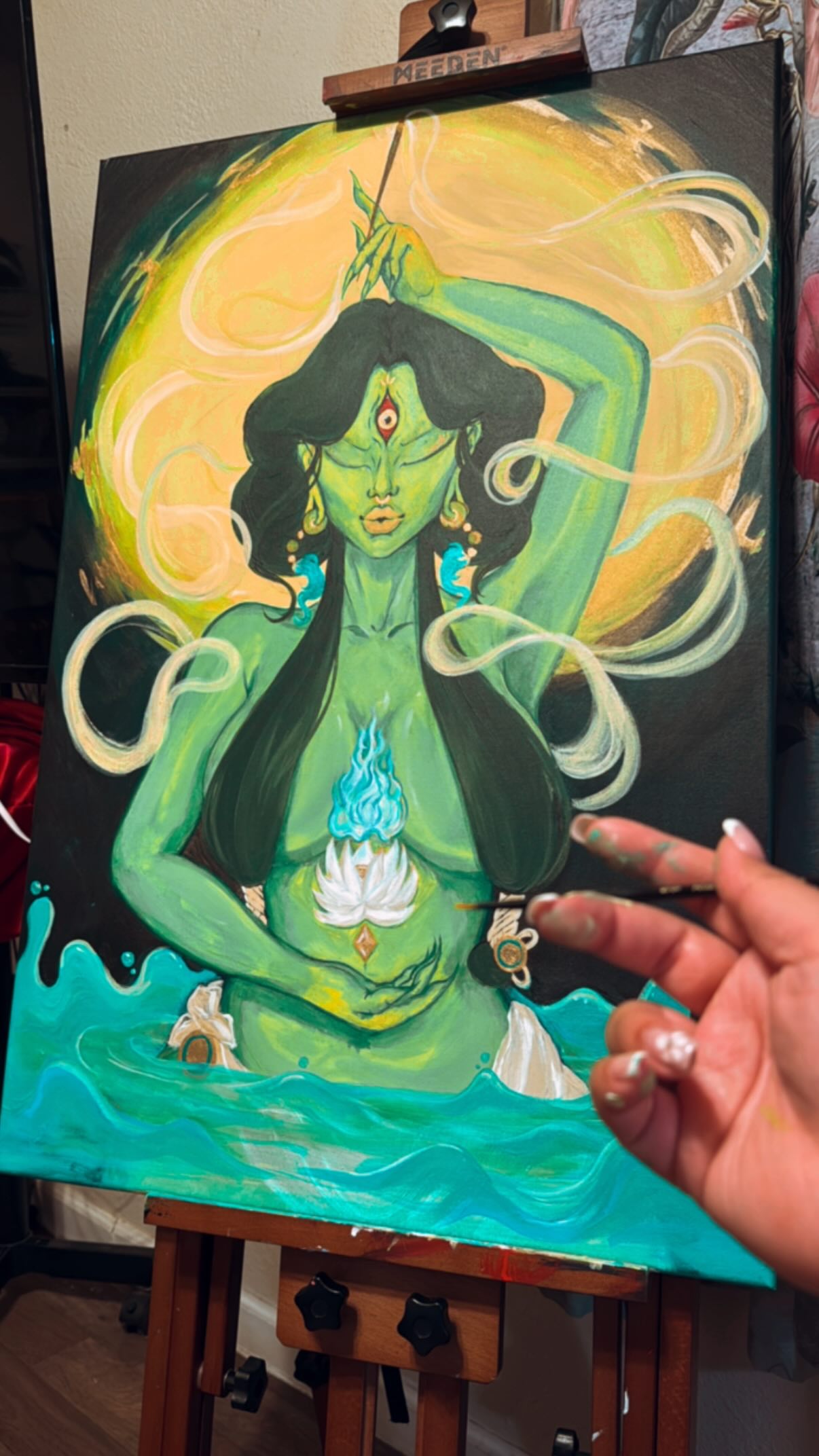 She’s finally done 🥰🌱
Very happy how she came out ✨my favorite color is green 💚
Jade Goddess
@sanbenitoarts_ art exhibition “what’s your color?” This Saturday!
#artexhibitions #artprocess #watchmepaint #femaleartist #art #painting #energy #painttherapy