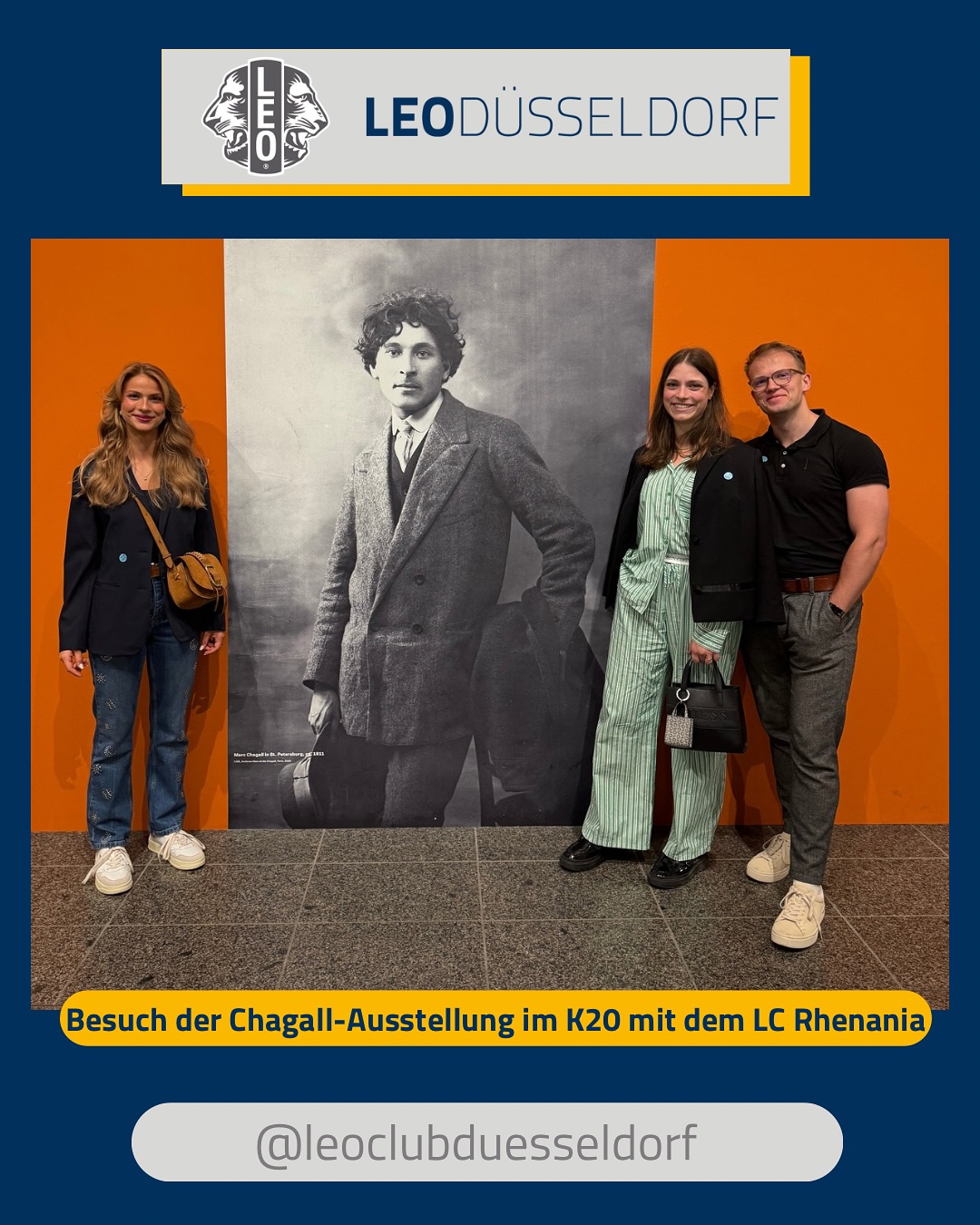 🎨 Anfang Juni durften wir vom Leo-Club Düsseldorf auf Einladung des Lions Clubs Rhenania gemeinsam die beeindruckende Chagall-Ausstellung im K20 besuchen. Bei einer spannenden Führung haben wir tolle Insights bekommen und die Werke mit ganz neuen Augen gesehen. 🖼️ Anschließend haben wir den Nachmittag im Füchschen bei leckerem Essen ausklingen lassen. Vielen Dank für die Einladung und den inspirierenden Austausch! 💛
#LeoClub #LionsClub #Chagall #K20 #Kunstgenuss #Düsseldorf #Füchschen #altbier #leoclubdüsseldorf #lcrhenania