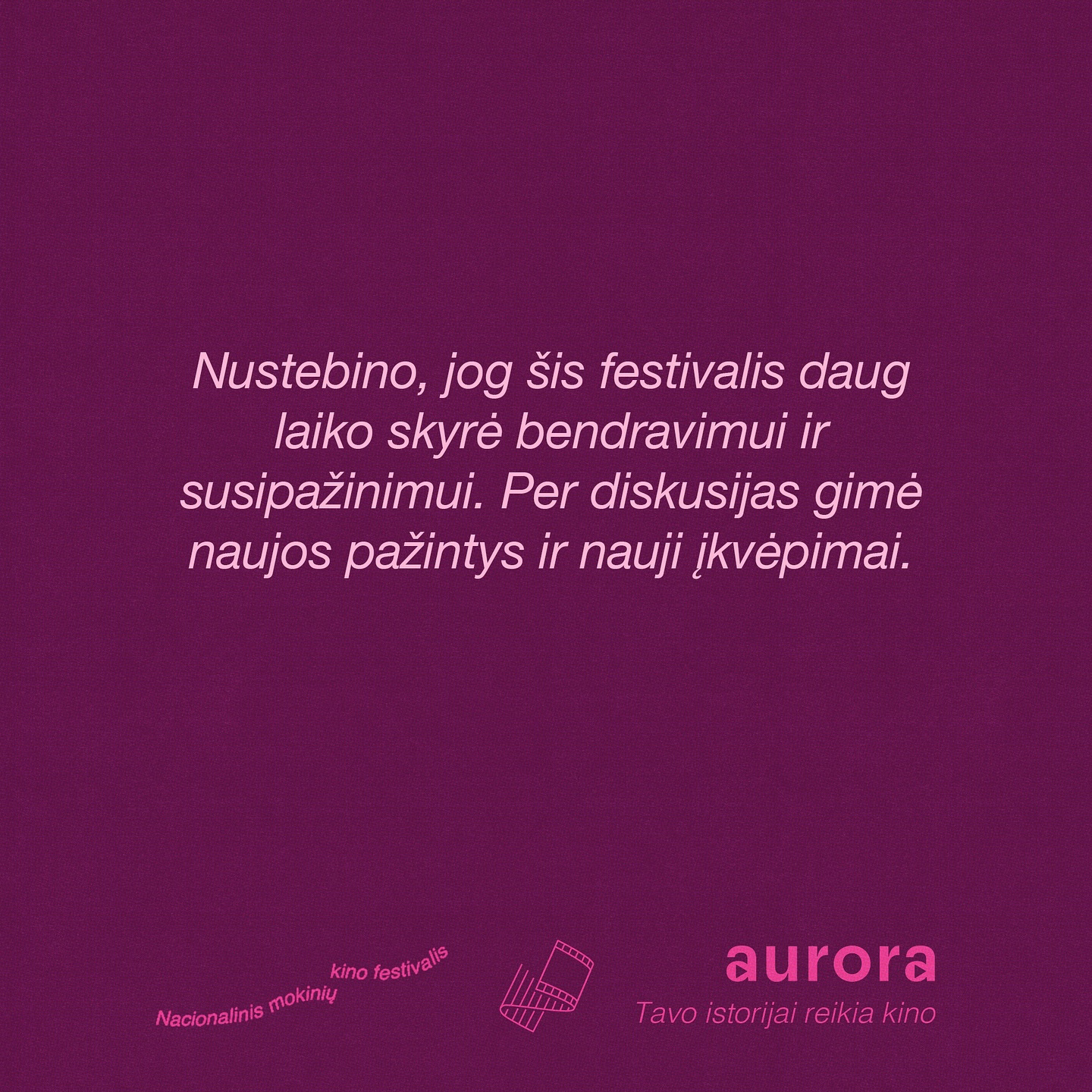 Festivalis Aurora, ne apie laimėjimus, o apie žmones bei besikuriančią bendruomenę, kurioje vertinami ir matomi visi. Kurkime stebuklus kartu. Ačiū už atsiliepimus ir įvertinimą 💜🙏✨
____________
Festivalio partneriai: Britų taryba Lietuvoje, Lietuvos kino centras, AVAKA, Meno avilys, Skalvijos kino centras, Lithuanian Shorts ir kt.
Projektą iš dalies finansuoja Vilniaus miesto savivaldybė
#aurorafestivalis #PeopleToPeople #BritishCouncilLithuania
