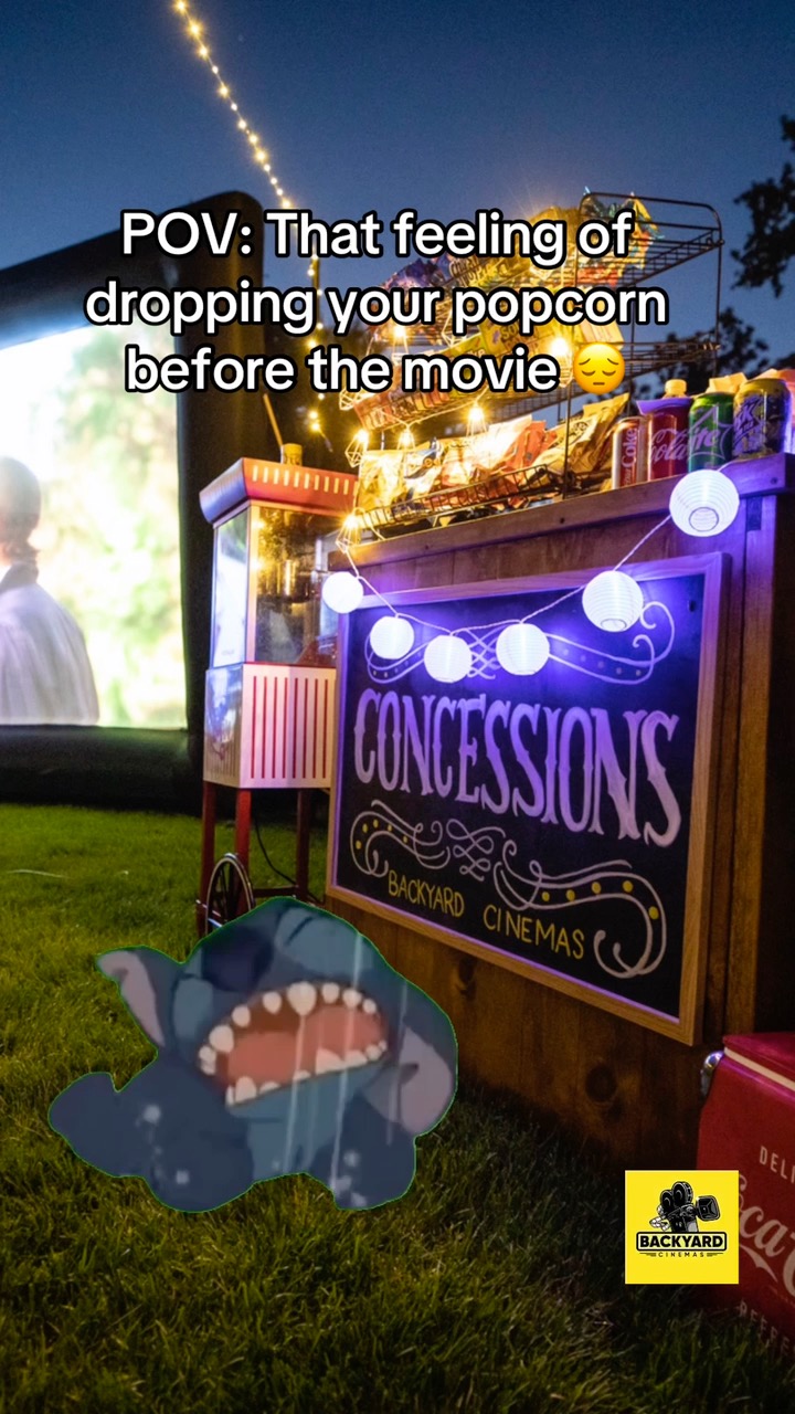 That feeling when you drop your popcorn before the movie even starts… 😩🍿 Stitch gets it.
Don’t worry, we’ve got refills 😉
#BackyardCinemas #MovieNight #OutdoorMovies #SummerVibes