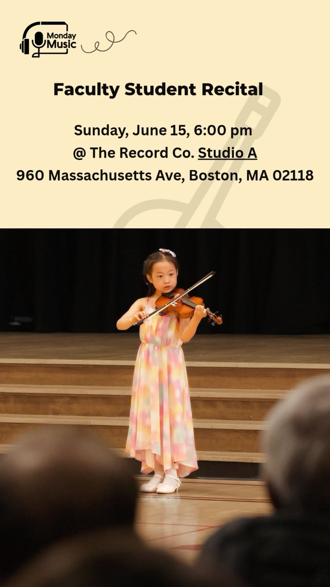 Every child learns in a unique way.
With the right guidance and environment, their growth becomes visible—and audible.
You‘re warmly invited to sit in on a special evening with our students and faculty.
Sunday, June 15
6:00 PM
The Record Co. Studio A
960 Massachusetts Ave, Boston, MA 02118
This is not a showcase.
It’s a quiet celebration of effort, progress, and the relationships built through music.
Our students—from beginners to advanced—will share what they’ve been working on, alongside the teachers who support them every step of the way. In a professional recording studio, without the pressure of competition—just music, and growth in real time.
If you’re exploring music education for your child, you’re welcome to drop in. No RSVP or ticket required.
The program will run for approximately 90 minutes, and you‘re free to come and go quietly as needed.
Feel free to message us if you have any questions!
#LexingtonMA #WellesleyMA #WestonMA #NewtonMA #BrooklineMA #BelmontMA #NeedhamMA #ArlingtonMA #WinchesterMA #LincolnMA
#BostonFamilies #MusicEducation #FacultyAndStudents #MusicRecital #BostonMusicStudio #ParentingWithPurpose #MusicLearningJourney