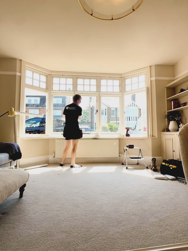 Bay window shutter install today — clean lines, cafe style, and a warm breeze rolling through. Not a bad day to be on the tools! ☀️ #ShutterFitting #CafeStyleWindows #indigoblinds #cafe #Shutters