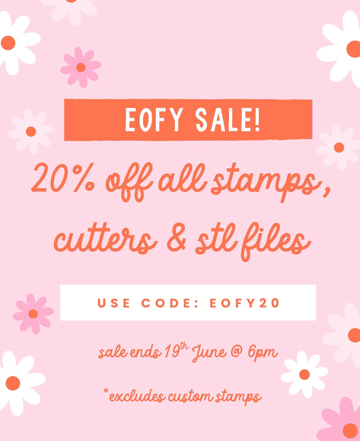 Our EOFY sale is here, get those carts ready ❤️🔥
20% off all stamps, cutters and STL files! Enter EOFY20 at checkout to claim your discount! Our sale will run from 6:30pm tonight to 6:30pm Thursday!
For STL files I haven’t had time to upload everything! However, I have added a STL file EOFY square that you can add to cart then message me and I’ll email you the STL files directly! 5 STL files = add to cart 5 times 🤍
And lastly! ONE lucky customer will win their cart back in the form of a store credit! ❤️🔥
Make sure to tag your baking bestie so they don’t miss out ❤️🔥😍