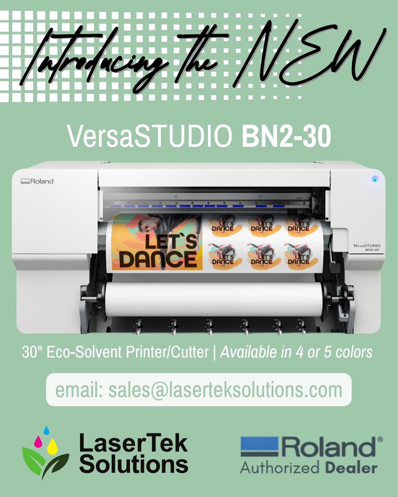 📢 Introducing @rolanddga ‘s new VersaSTUDIO BN2-30! The BN2-30 desktop eco-solvent printer/cutter offers intuitive, easy operation, even for beginners! 😉
💡Learn more: https://www.laserteksolutions.com/product-page/versastudio-bn2-30
#LaserTekSolutions #RolandDGA #BN2Series #PrinterCutter