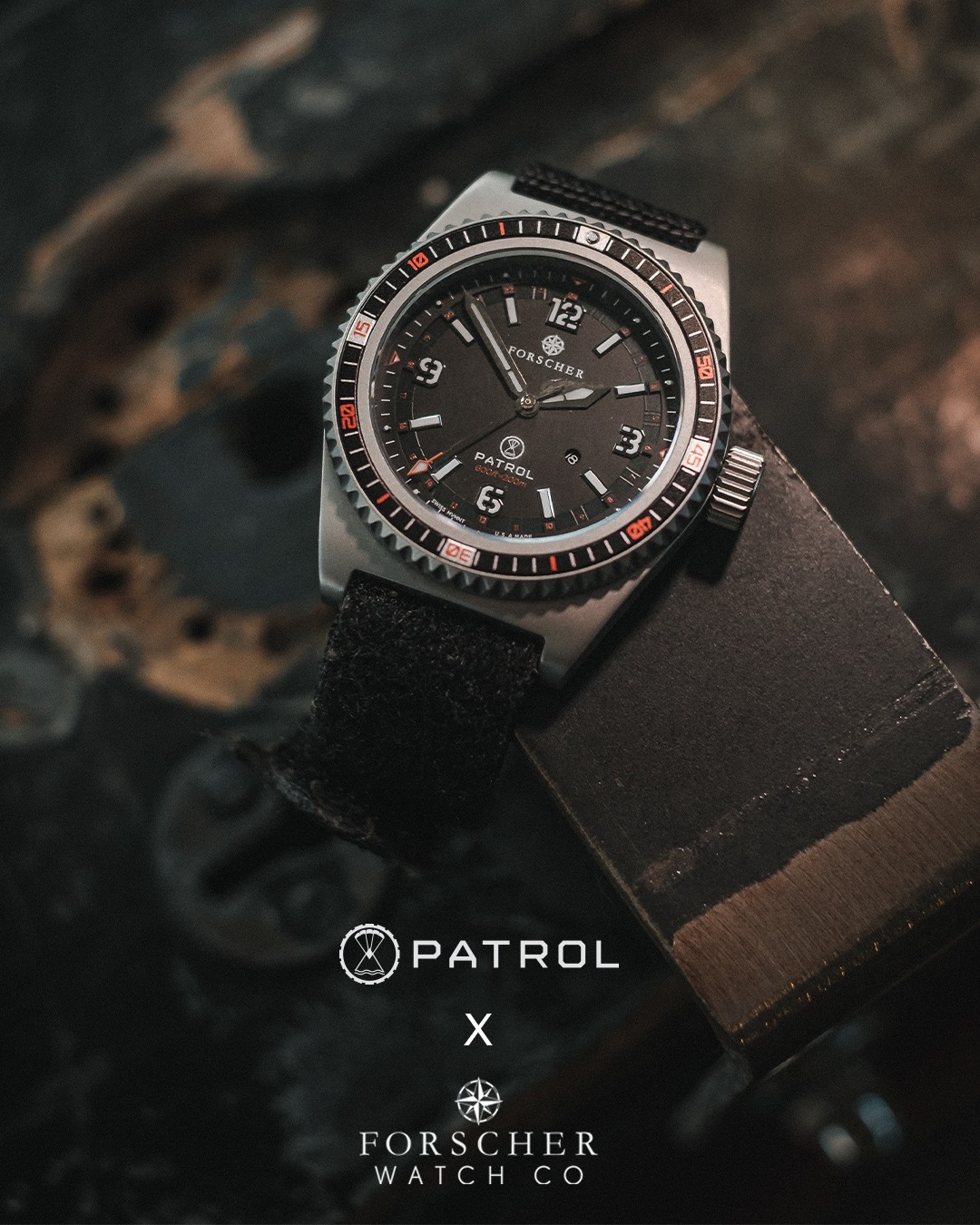 𝐈𝐧𝐭𝐫𝐨𝐝𝐮𝐜𝐢𝐧𝐠 𝐭𝐡𝐞 @𝐩𝐚𝐭𝐫𝐨𝐥𝐠𝐨𝐨𝐝𝐬 𝐗 @𝐟𝐨𝐫𝐬𝐜𝐡𝐞𝐫𝐰𝐚𝐭𝐜𝐡 𝐜𝐨𝐥𝐥𝐚𝐛𝐨𝐫𝐚𝐭𝐢𝐨𝐧. 𝐀𝐯𝐚𝐢𝐥𝐚𝐛𝐥𝐞 𝐧𝐨𝐰 𝐨𝐧 𝐭𝐡𝐞 𝐰𝐞𝐛𝐬𝐢𝐭𝐞!
The Patrol is a purpose-built field watch that blends rugged functionality with understated style. Built for overlanders, explorers, and everyday adventurers, it delivers the perfect balance of toughness and precision and is engineered for those who demand reliability without compromising on looks.
Housed in a sleek 41mm 316L stainless steel case and antimagnetic-resistant brass inner core and secured by a durable G10 strap, it wears effortlessly on the wrist. A 120-click unidirectional aluminium bezel ensures precise performance, whether you're navigating the wild or the everyday.
Beneath the surface, the watch is powered by the dependable Ronda 775 quartz movement, delivering precise timekeeping and proven reliability in the field or on the move with a water resistance rating of 200 meters, perfect for handling the harshest conditions, whether crossing open water or carving trails off the grid.
*Please note all timepieces are made to order and ship from the USA, please allow for 4-6 weeks for delivery