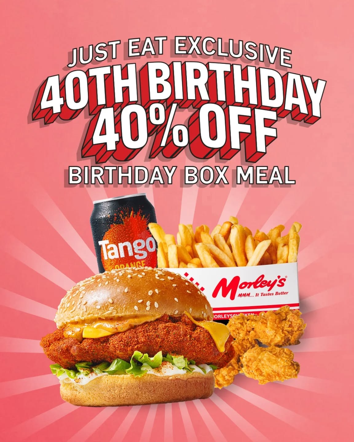 Happy 40th Birthday🎈🎂
To celebrate, We've dropped something special - your well loved chicken burger, now with a fiery hot sprinkle coating. 🌶️
👉🏽 Exclusively on Just Eat, enjoy a spicy 40% off the meal deal
#morleys40 #birthdayburger #southlondoneats #justeat