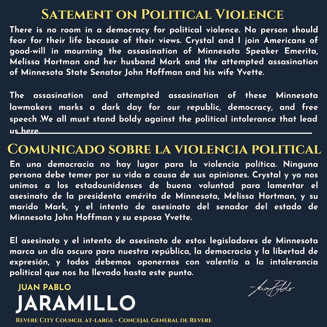 In the strongest terms possible I repudiate and condemn these attacks on democracy.
———
En los términos más fuertes posible repudio y condeno estos ataques a la democracia.