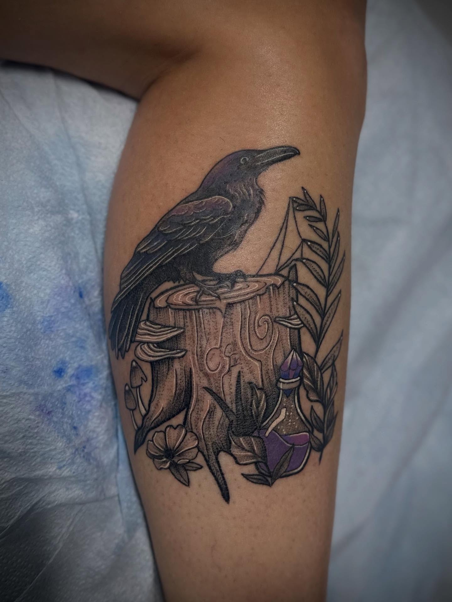 Done by Aly, who is booking for July. Go to newrivertattoo.com to book a free consult and get on her books 🐦⬛