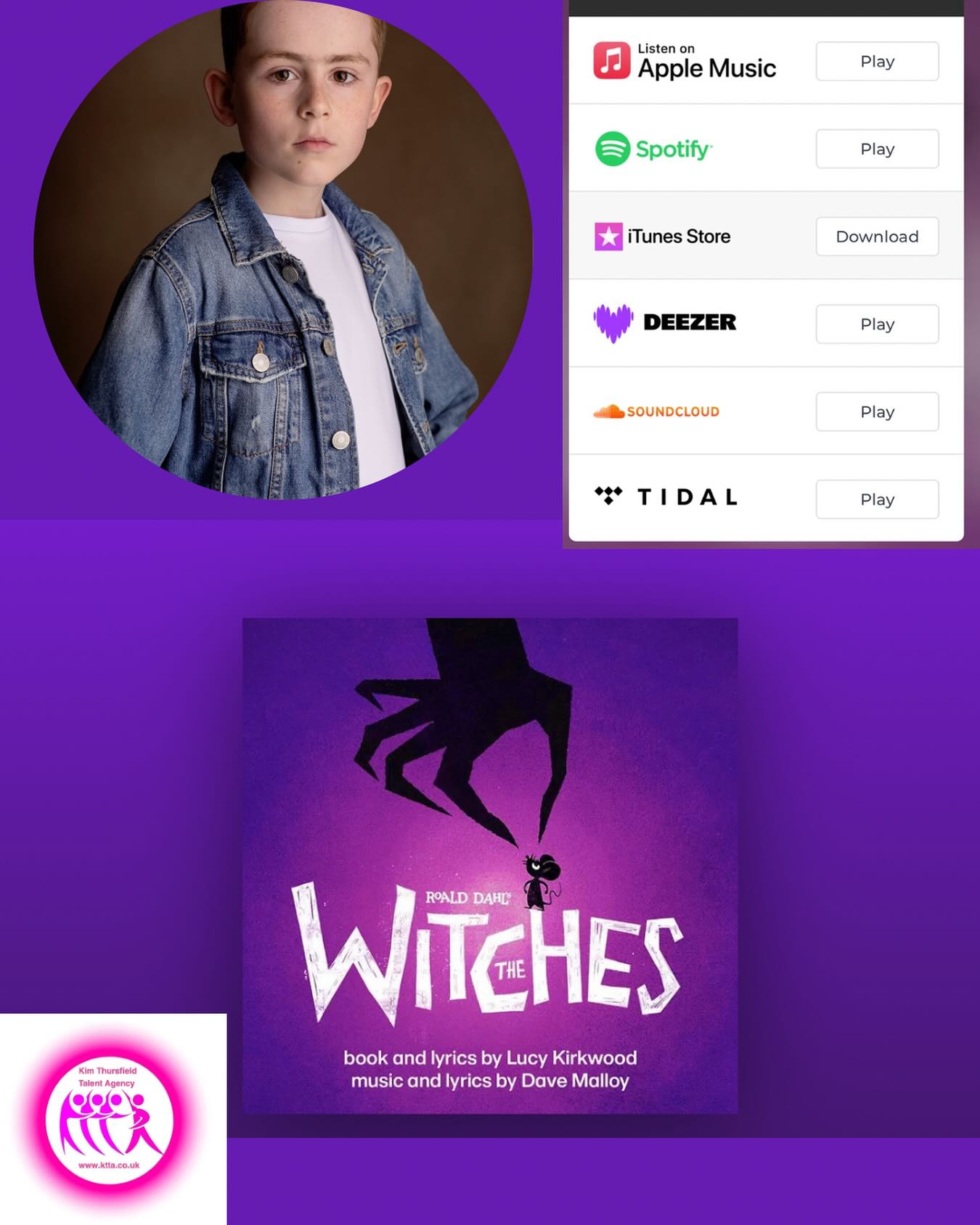 Out now! The Witches cast recording featuring our Cian Eagle-Service 💜💖
@cian_eagle_service
#KTTA #Agent #Agency #TalentAgent #TalentAgency #TheWitches #FuturePerformer #AYPA