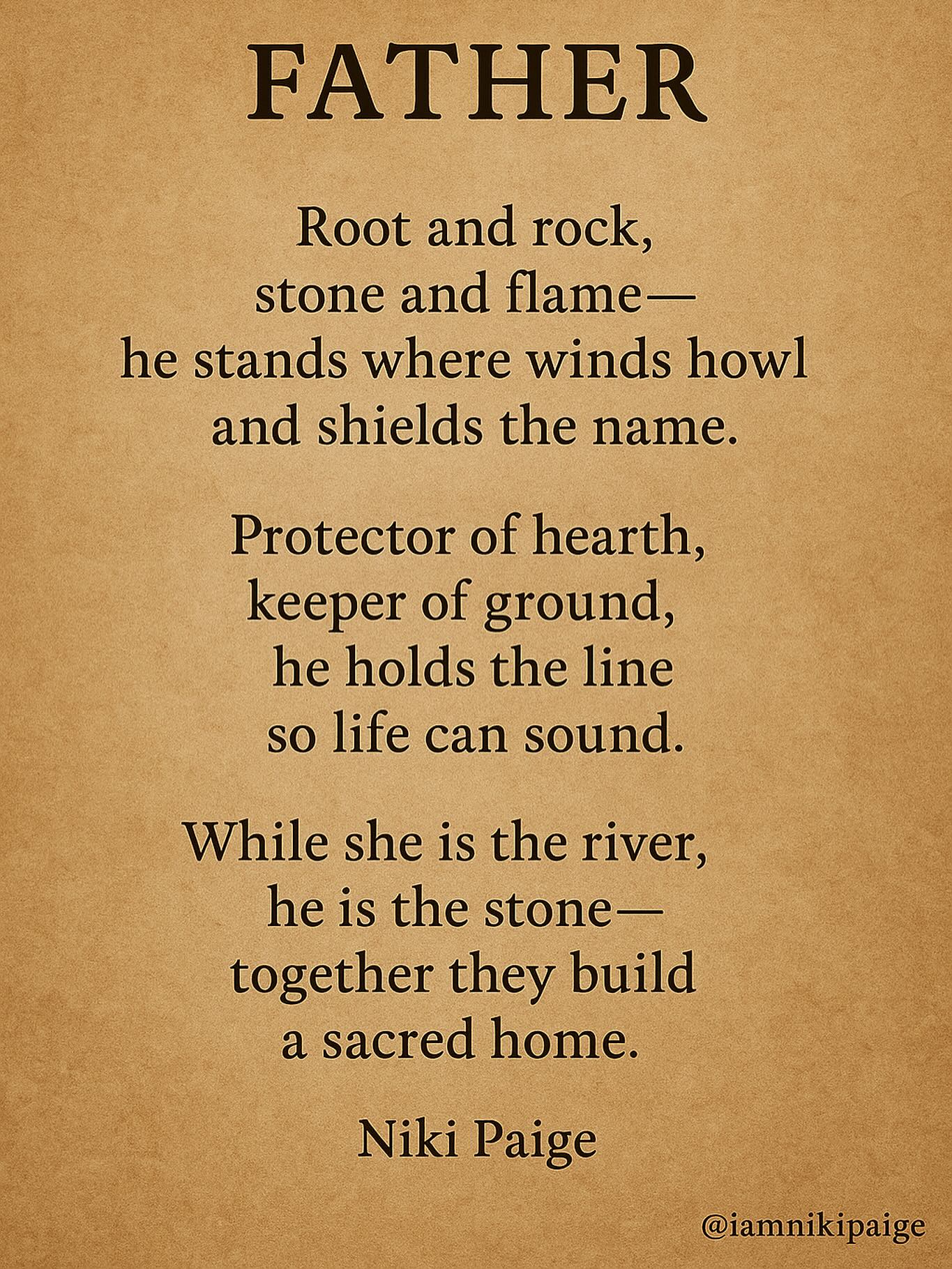 Happy Father’s Day to the root-holders, the protectors, the dads who build safe containers where families can bloom.
To the men who show us that strength and tenderness can live in the same body.
Who love their children fiercely, and their partners fully.
Who hold the line when the world gets loud.
Thank you for being the steady stone to our river.
We grow because you stay.
And shoutout to the dads doing their own inner work—because a family’s nervous system is only as regulated as the calmest parent in the room… and sometimes, that’s you. 😎
🌿
#FathersDay #SacredMasculine #FamilyRoots #StrongAndTender #NikiPaigePoetry #LoveIsStrength
#NikiPaigeWellness #NikiPaige #nervoussystemregulation #nervoussystemhealing