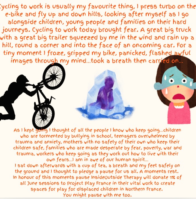 A pledge for us all…a moments rest between hard things…a pause…and a chance to honour the vital work of Project Play France as we all find ways to keep going #pause #pledge #peace #projectplayfrance #creativetherapy #playtherapy #insideoutsidetherapy