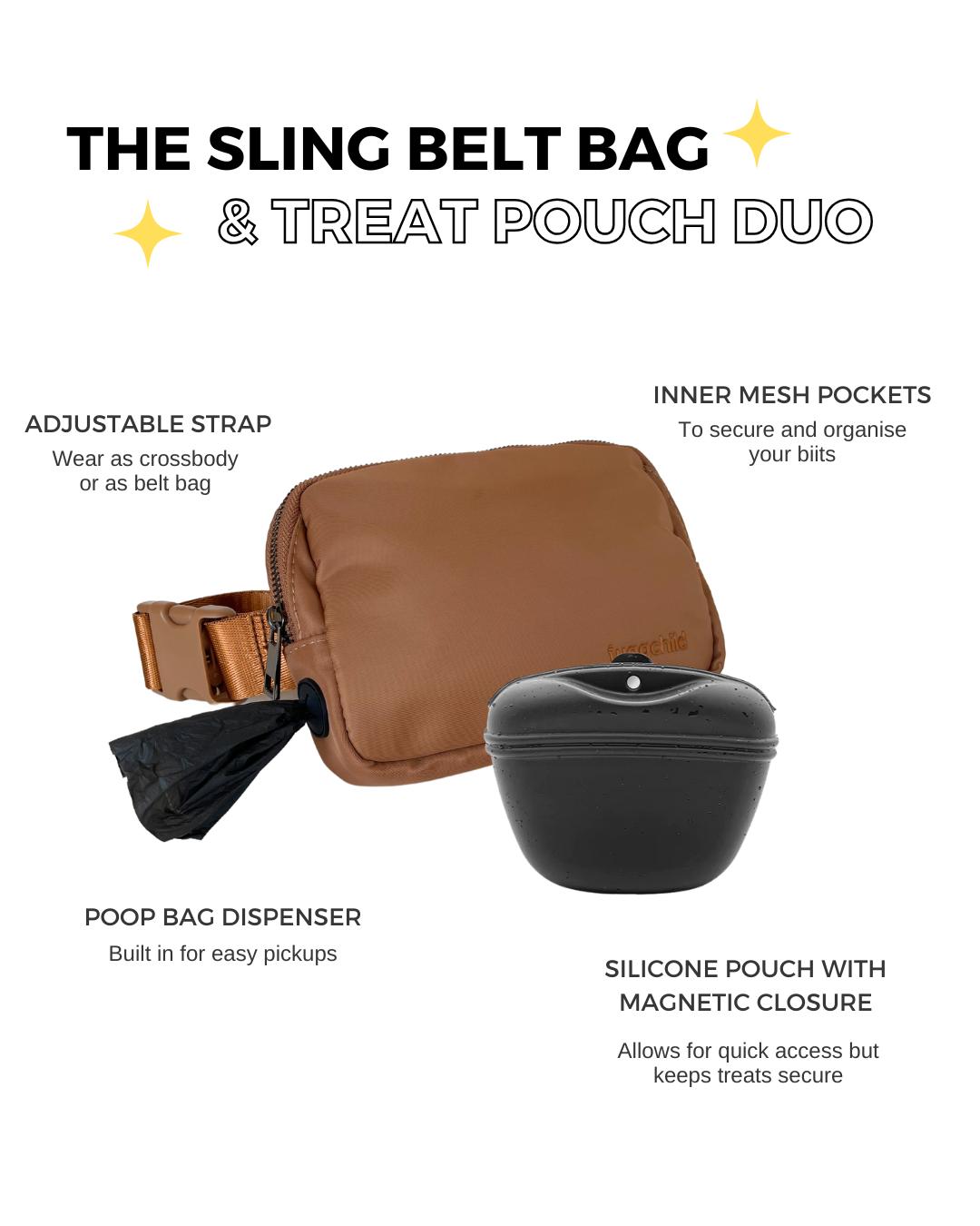 Sling Belt Bag + Silicone Treat Pouch = The Duo
#wagchild #doglife #doglover #dogmum #dogmumlife #dogwalkingbag #dogbag #poopbagcarrier #dogmom #dogmomstyle #dogmomaf #dogwalking #dogwalk #dogwalker #dogwalkingbag #fannypack #dogwalkingessentials #dogessentials