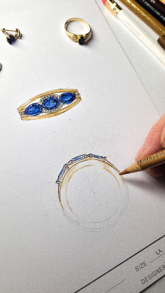 It all starts with a sketch. For this design, we are working with some old jewels that are to have a remodel. The sapphires are a dark colour, so I wanted that to be reflected in the sketch when getting approval from the customer.
The main aim is to make sure the customer has a clear understanding of what they are having made. I like to draw the final sketch drawn in a 2:1 ratio so all the details are clearly seen.
#jewellerydesign #WesternAustraliajeweller #jewelleryremodel #jewellerysketch #pencildrawing #jeweller.