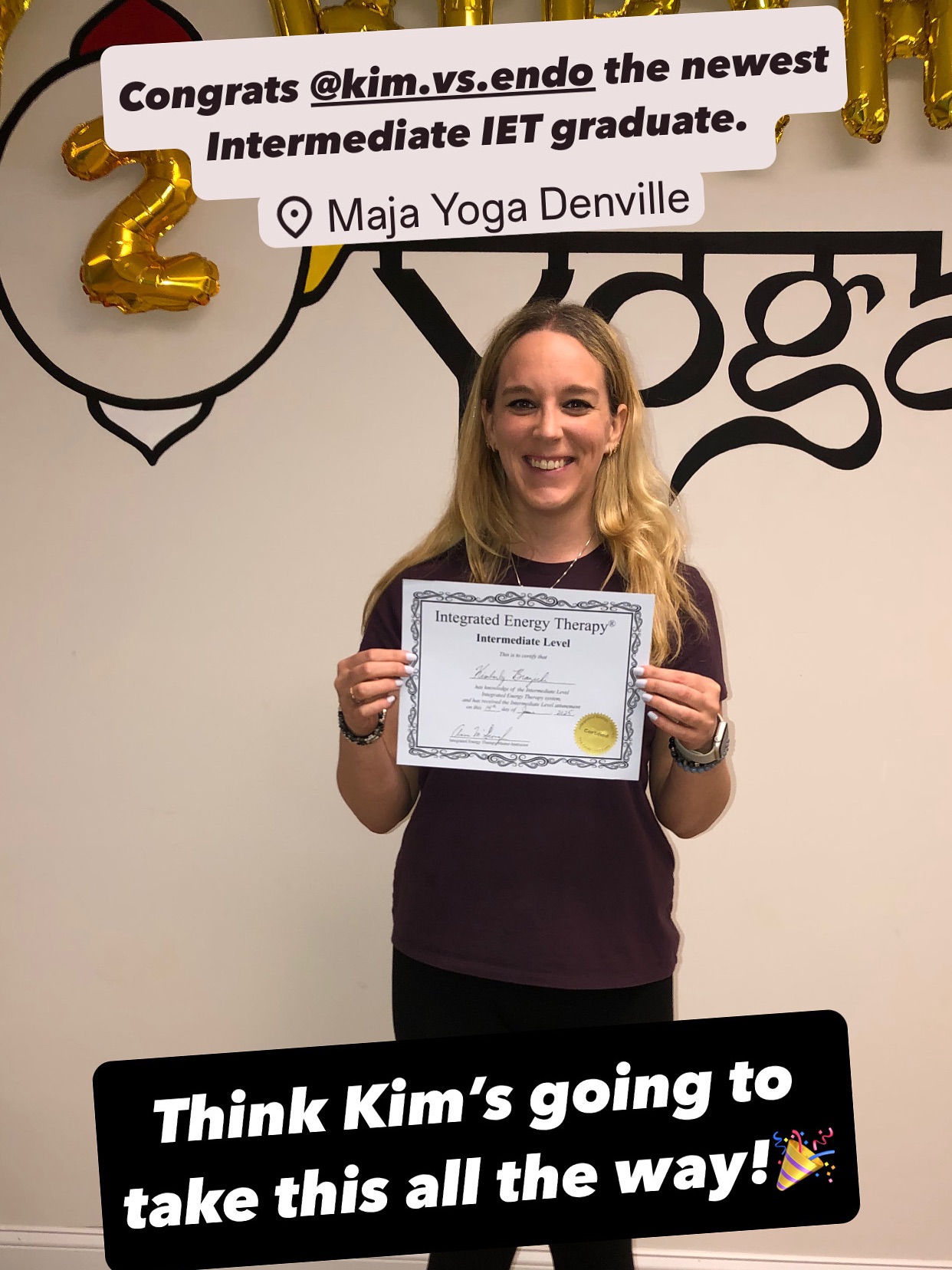 Congrats @kim.vs.endo on completing Intermediate IET this week at @majayogadenville .
I couldn’t have asked for a more sincere and eager student. No stranger to multiple health modalities herself, it was great watching her make connections to what she already knows. As I’ve said, there’s a lot of overlap with other alternative healing techniques with IET. Kim’s a natural and she might want to take this all the way to the end!