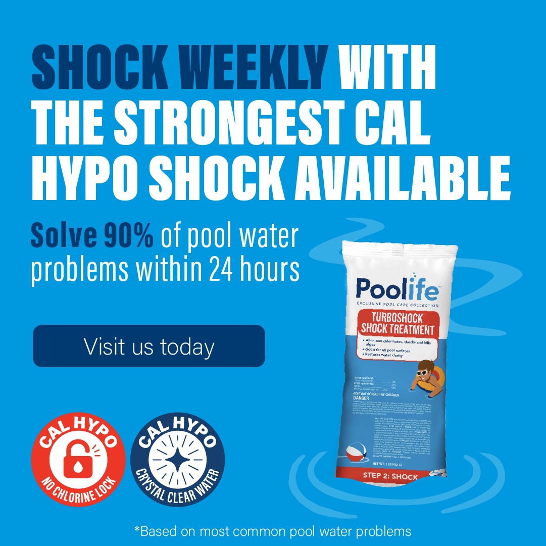 Shock your pool weekly with Poolife TurboShock. This quick-dissolving Cal Hypo shock kills algae and bacteria, leaving your pool sparkling clear.
Visit our store today!
#poolife #liveyourbestpoolife #strongestshock