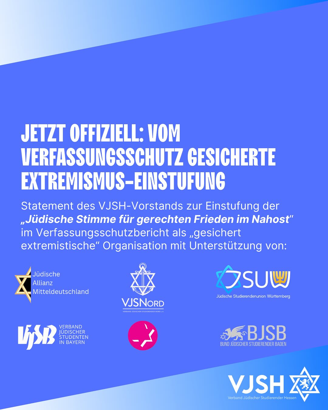 🚨 Jetzt offiziell: Der Verfassungsschutz stuft die „Jüdische Stimme für gerechten Frieden im Nahen Osten“ als gesichert extremistisch ein! Wir fordern:
1️⃣ Entzug der Gemeinnützigkeit
2️⃣ Stopp aller Förderungen & Raumüberlassungen
3️⃣ Umleitung von Spenden an friedliche Initiativen
Es reicht! #NullToleranz #GegenExtremismus #Demokratie