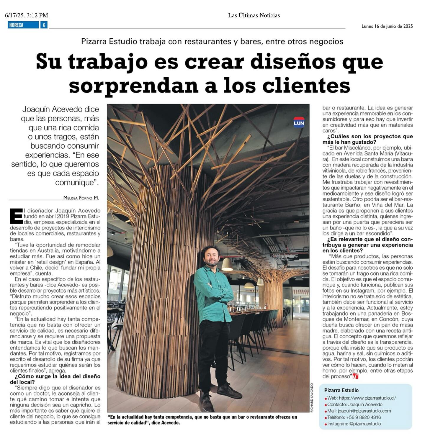 🗞️ ¡Salimos en @lungram esta semana! 🤓
Nos invitaron a hablar sobre cómo el diseño puede transformar un espacio comercial -o un restaurante- en una experiencia que conecta con las personas desde lo sensorial, lo visual y lo emocional.
En cada proyecto buscamos que el cliente no solo entre a una tienda, sino que entre a una historia para que la marca comunique muy bien la propuesta de valor.
Gracias a @lungram por abrir este espacio para hablar de diseño con propósito y gracias por la vitrina! 🙌🏼
Link del artículo en la bio!
#Diseño #restaurantes #RetailExperience #Espaciocomercial #retaildesign #BrandingEmocional #VisualMerchandising #experiencia #customerjourney #bar #horeca