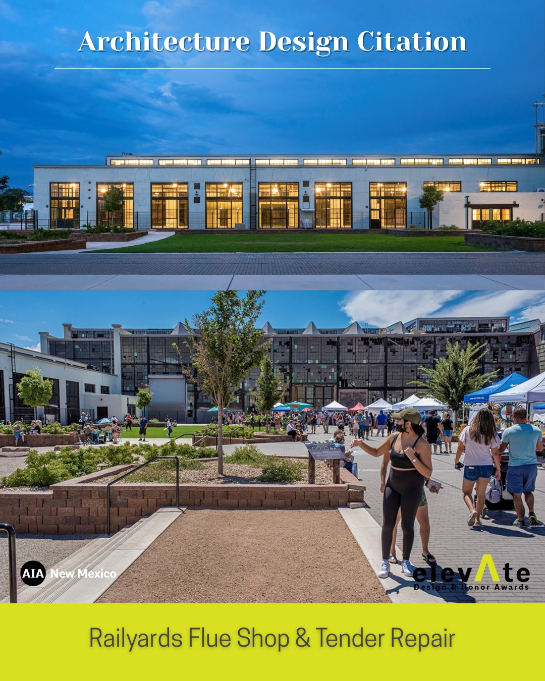 elevAte 2025 Architecture Design Citation Award: Railyards Flue Shop & Tender Repair
This wonderful historic site had huge potential, and the design does not detract from what was already there – instead, this design is a great improvement and will be a real cultural asset to the community.
While we are all promoting adaptive reuse, this project aims for good, simple architecture – architects who are not afraid to get out of the way and let the buildings be just what they are.
The plaza is amazing, with the courtyard taking clues from the old roundhouse.
The jury is excited to see how this site continues to grow and change as a cultural asset over time.
by Hartman + Majewski Design Group
Contractor: Jaynes Construction
Owner: City of Albuquerque
Photography by: Patrick Coulie
Thank you to our Design Awards Jury Chair, Rod Ashley!
#architecture #design #awards #newmexico #elevate #railyards #abq #albuquerque @hartman_majewski_design_group @oneabq @jaynescorp @patrickcouliephotography