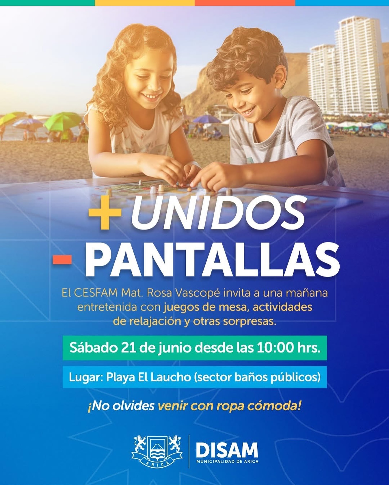 🤩#Atención | El CESFAM Mat. Rosa Vascopé Zarzola invita a toda la comunidad a participar de este entretenido panorama familiar en 𝗽𝗹𝗮𝘆𝗮 𝗘𝗹 𝗟𝗮𝘂𝗰𝗵𝗼. 😎🏖
¡Únete a este espacio recreativo donde encontrarás juegos de mesa, actividades de relajación y muchas sorpresas más! 👏
📍Sábado 21 de junio desde las 10:00 horas.
👉No olvides venir con ropa cómoda.