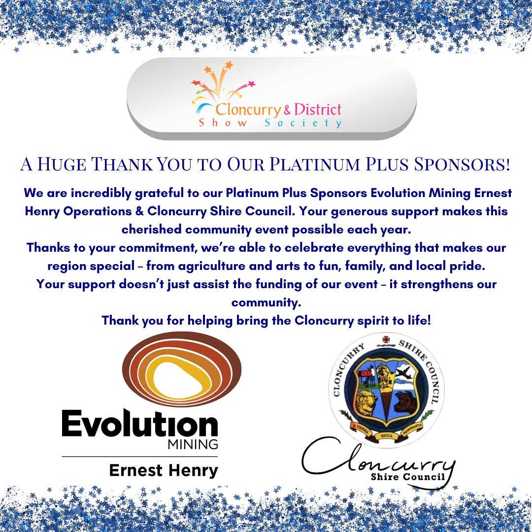 ๐ฃ Thankyou to our Platinum Plus Sponsors for 2025! ๐๐
#cloncurryshow #cloncurryshirecouncil #evolutionmining