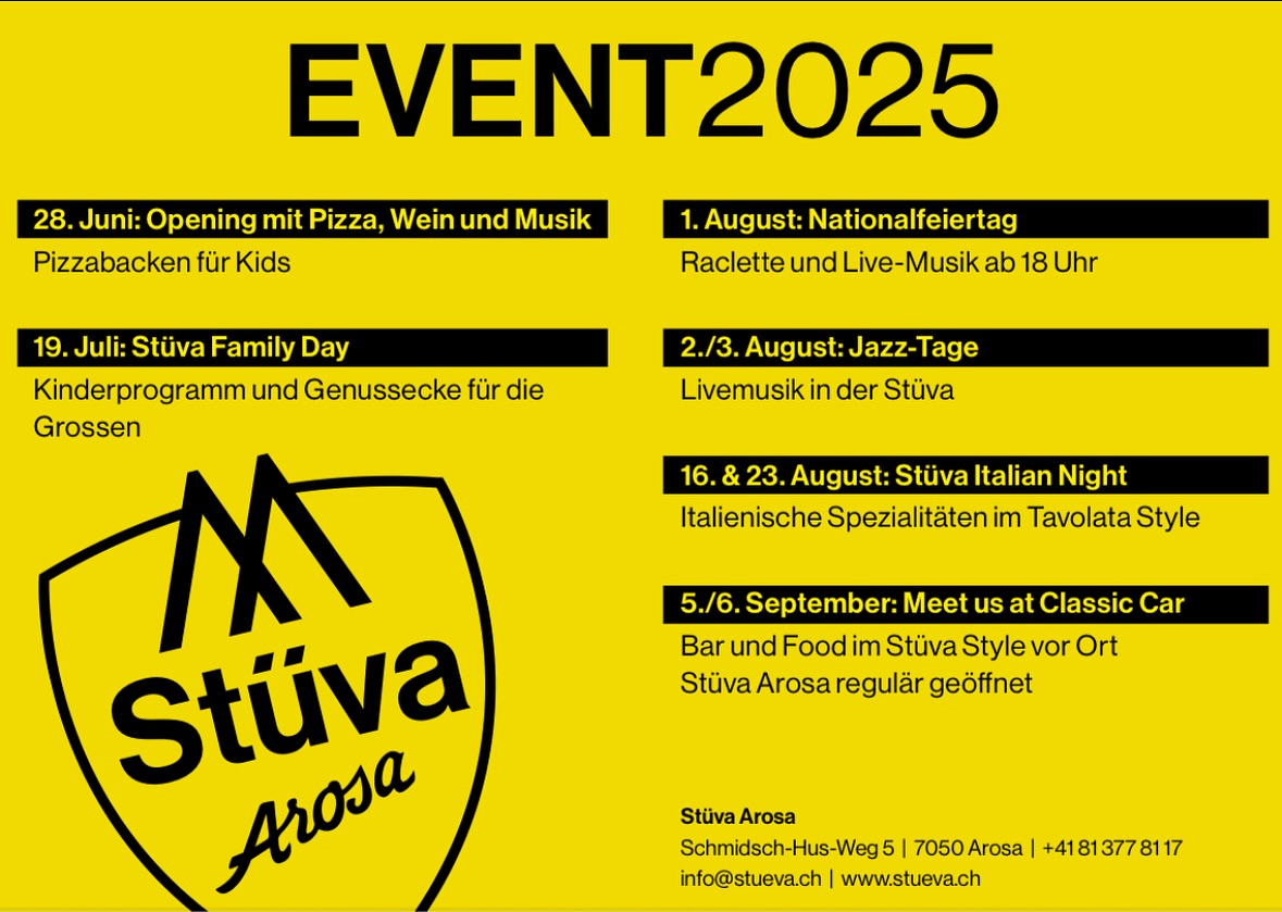 StüvaArosa Sommeredition 2025
Geöffnet ab 27. Juni 2025
@stueva_arosa
#sommerindenbergen #arosa #arosa #arosabärenland #arosalenzerheide #graubünde #graubuenden #switzerland #schweizerberge #sommerevents #stuva #stüvaarosa #bündner #bündnerherrschaft #arosaclassiccar