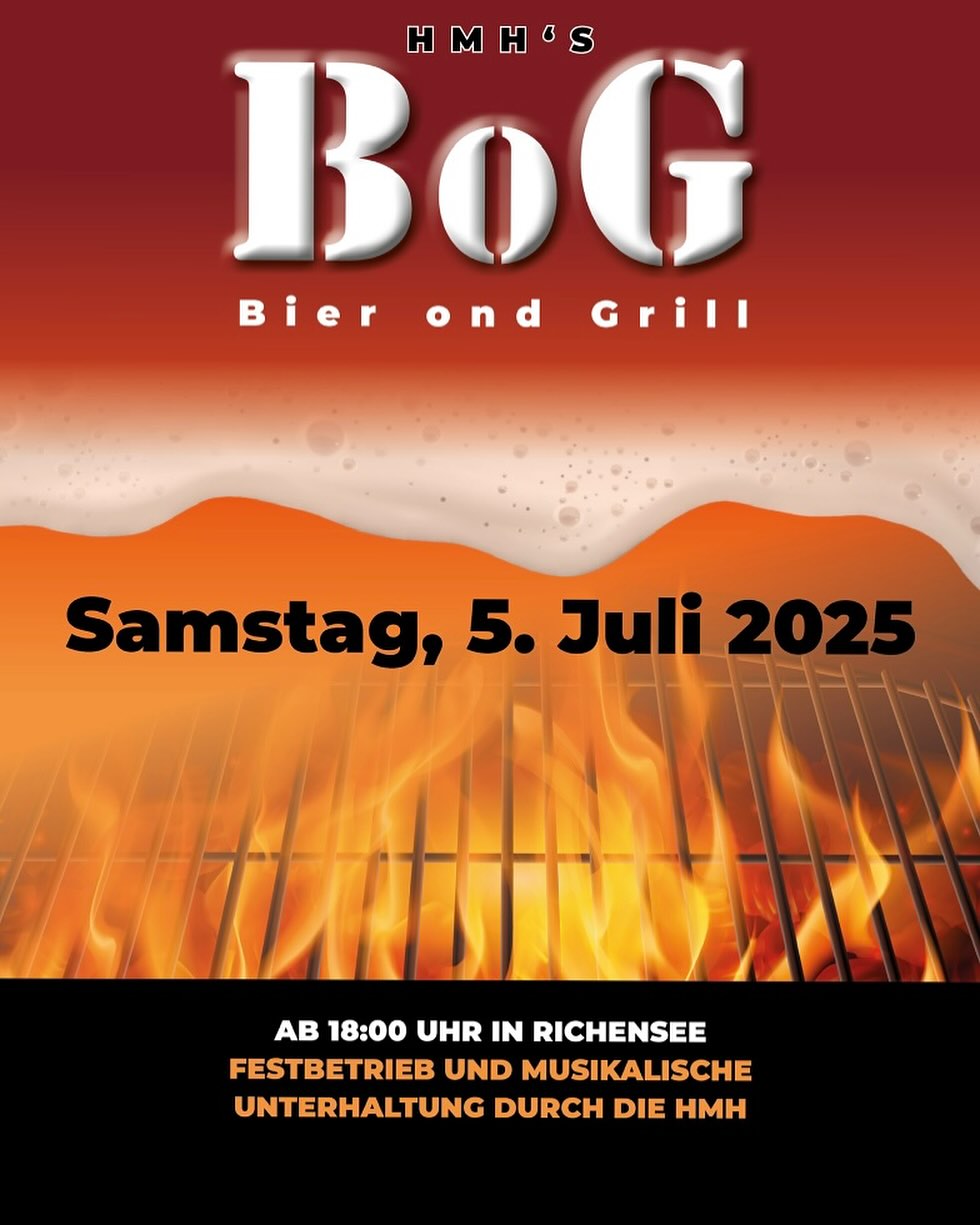 Am 5. Juli 2025 findet HMH‘s BoG in Richensee statt 🍻☀️
Geniesse einen gemütlichen Abend in geselliger Runde mit Bier, Bratwurst vom Grill und der Blaskapelle der HMH. Wir freuen uns auf deinen Besuch!🤩
#hmh #harmoniemusikhitzkirchertal #bog #bierondgrill #blaskapelle #richensee