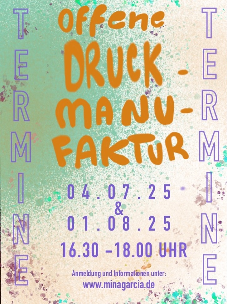 Offene Druckmanufaktur – komm vorbei! 🎨
Lust auf Siebdruck oder Pixelprint?
Bei meiner offenen Druckmanufaktur kannst du beides ganz unkompliziert ausprobieren – reinschnuppern, rumspielen, eigene Motive umsetzen.
Für nur 5 € Materialkosten bist du dabei.
Mitbringen musst du nur eins: Textilien zum Bedrucken (am besten aus Baumwolle)!
🗓️ Und am 01.08.25 wird’s bunt:
Da heißt es: offene Druckmanufaktur Batik only Edition!
Wir hauchen alten Shirts, fleckigen Geschirrtüchern & Co. mit Farbe neues Leben ein. 🌈 Also: Baumwollsachen einpacken & los geht’s!
📌 Alle Infos + Anmeldung unter:
👉 www.minagarcia.de
Komm vorbei, probier dich aus & bring Farbe ins Spiel!
#druckmanufaktur #siebdruck #pixelprint #batikday #offenewerkstatt #textildruck #minagarcia