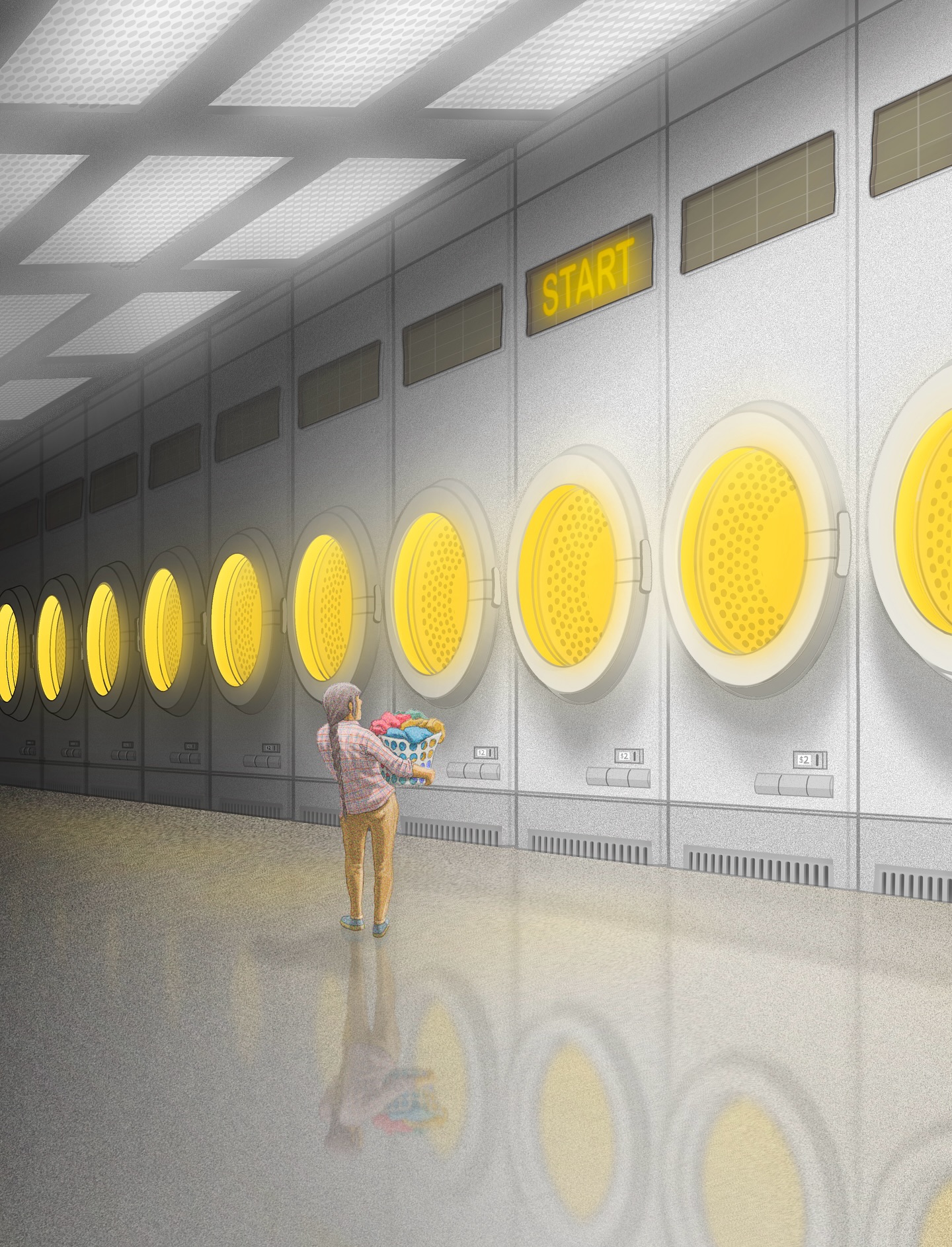 "Things for Things"
A handmade illustration inspired by how hyper-industrialism and hyper-consumerism make people want to fill themselves, every moment, and every space with things. Things we are led to believe en-masse are part of how everything should be. "More, more, more" does not equal better, it just makes the world more artificial, empty, and desolate of feeling.
What's the point of a world with more machines than life?