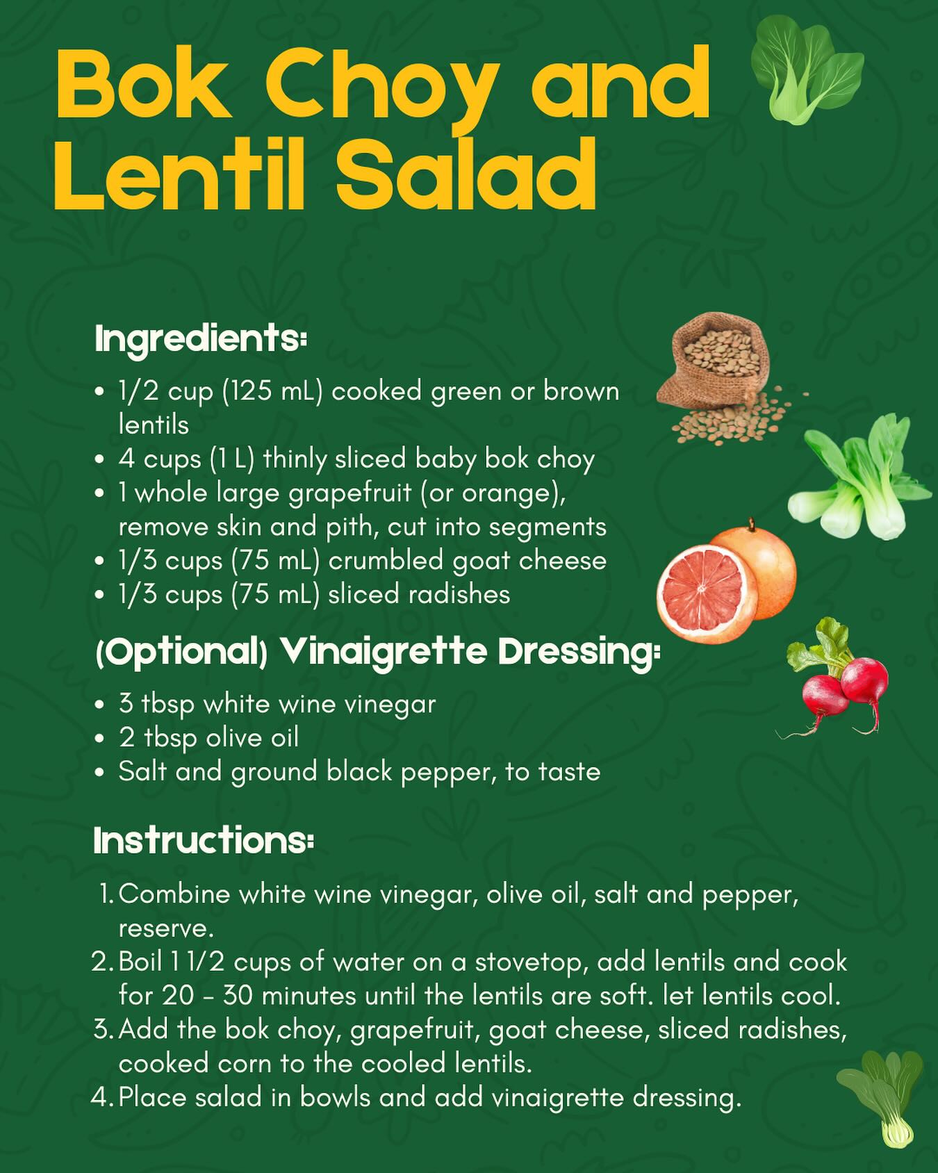 It’s that time of year again—when we highlight some of our favourite seasonal recipes made with fresh ingredients! Don’t be afraid to make it your own—we’ve even tweaked this one to suit our tastes. #bokchoy #lentils #urbangardening #growtolearn