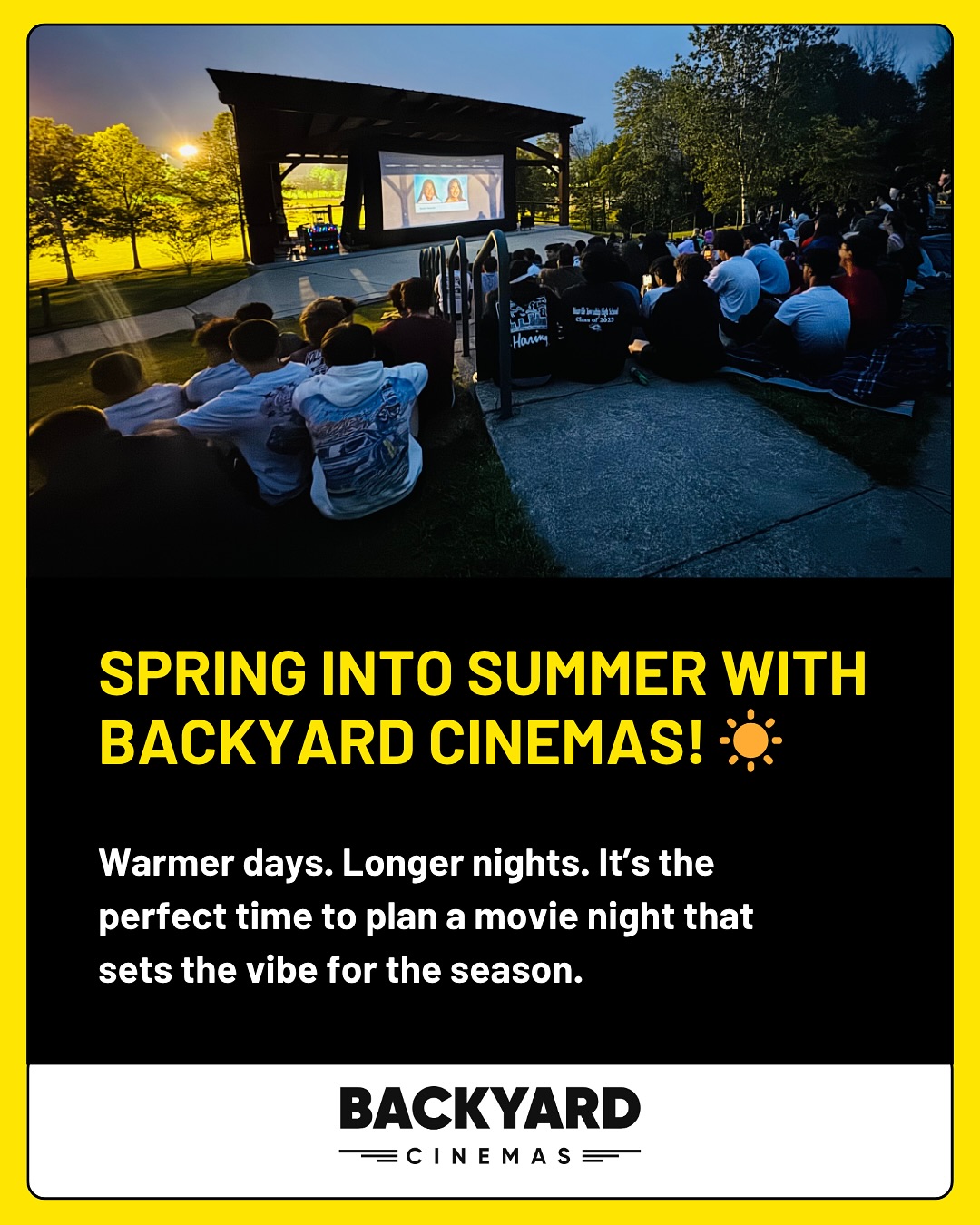 Screens up & summer vibes 🎬☀️ From parks to backyards, we’re bringing movies wherever the warm weather takes you. Add popcorn, candy, glow sticks, and let the good times roll.
Book now and kick off your summer the Backyard Cinemas way!
#BackyardCinemas #SpringIntoSummer #OutdoorMovieNight #NJEvents #SummerVibes