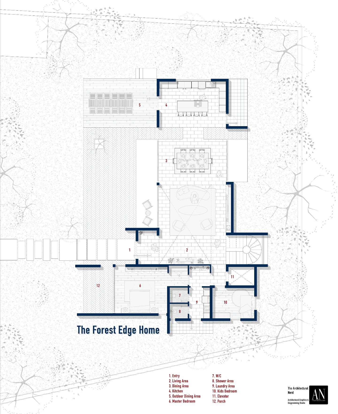 The Forest Edge Home 🌲
Where indoor warmth meets the calm of nature.
This spatial layout balances function, flow & forest views — designed with mindful zoning and subtle transitions from private to social spaces.
Explore the spatial organization, from the porch to the heart of the home.
🎯 Planning Focus: Clarity, hierarchy, and natural connectivity.
🎨 Illustration by: @thearchitecturalnerd
🛠 Workflow: @rayon.design @photoshop
📩 DM for architectural planning or layout visualization.
📌 Save this for future reference!
#FloorPlanDesign #ArchitectureLayout #ForestEdgeHome #SpacePlanning #thearchitecturalnerd #ArchitecturalGraphics #LayoutInspiration