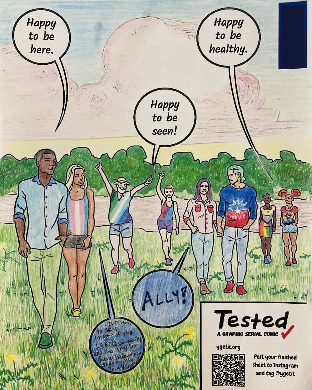 One our our amazing readers, Polly, filled out a Tested coloring sheet in honor of Pride Month and other June celebrations. Comment below with how many flags (the colors on the characters' shirts) that you recognize!
You can find Tested coloring sheets available for download at this link: https://www.ygetit.org/post/tested-coloring-sheets
#TestedComic #ygetit #Coloring #Comic #Art #PrideMonth