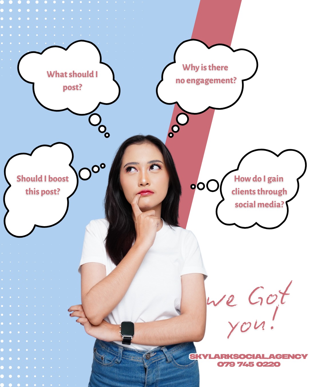 Feeling stuck with your socials? 😩
If you're asking things like:
❓ What should I post?
📉 Why is no one engaging?
🤔 How do I turn followers into clients?
You’re not alone and we’ve got your back!
Let Skylark Social Agency take the guesswork out of your marketing.
📲 DM us to get started!