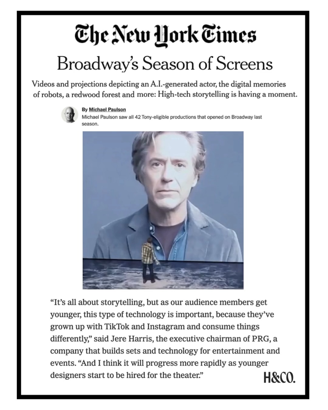 Technology is reshaping Broadway, and PRG's Executive Chairman Jere Harris is sharing his perspective in The New York Times' recent feature on the rise of screens and digital storytelling onstage. With 39 of 42 Tony-eligible shows supported this season, PRG continues to lead the future in technical production.
