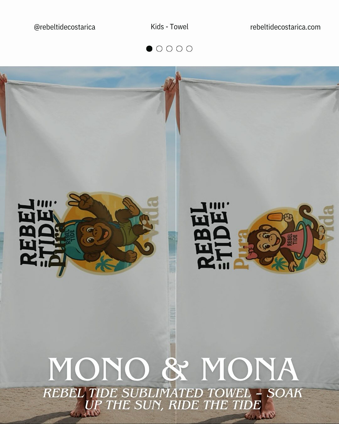 Sun, surf, splash and now, no more shivers.
The REBEL TIDE Kids Towel Collection is soft enough for their skin, tough enough for their adventures.
Featuring Mona & Mono, our playful jungle twins, these sublimated towels are a hit with wild hearts and chill parents alike.
🔥 Ultra-soft terry + smooth printed top = cozy and cool
🌊 Quick-drying + durable = less mess, more memories
🌴 Oversized & beach-ready = perfect for post-swim cuddles
Because your little rebels deserve towels that dry fast, look bold, and actually last.
🛁 Parent-approved. Kid-loved.
Add to cart at RebelTideCostaRica.com
#RebelTideKids #MonaAndMono #TideBorn #BeachDaysDoneRight #RebelTowelCrew #MomApprovedRebelGear #rebeltidecostarica