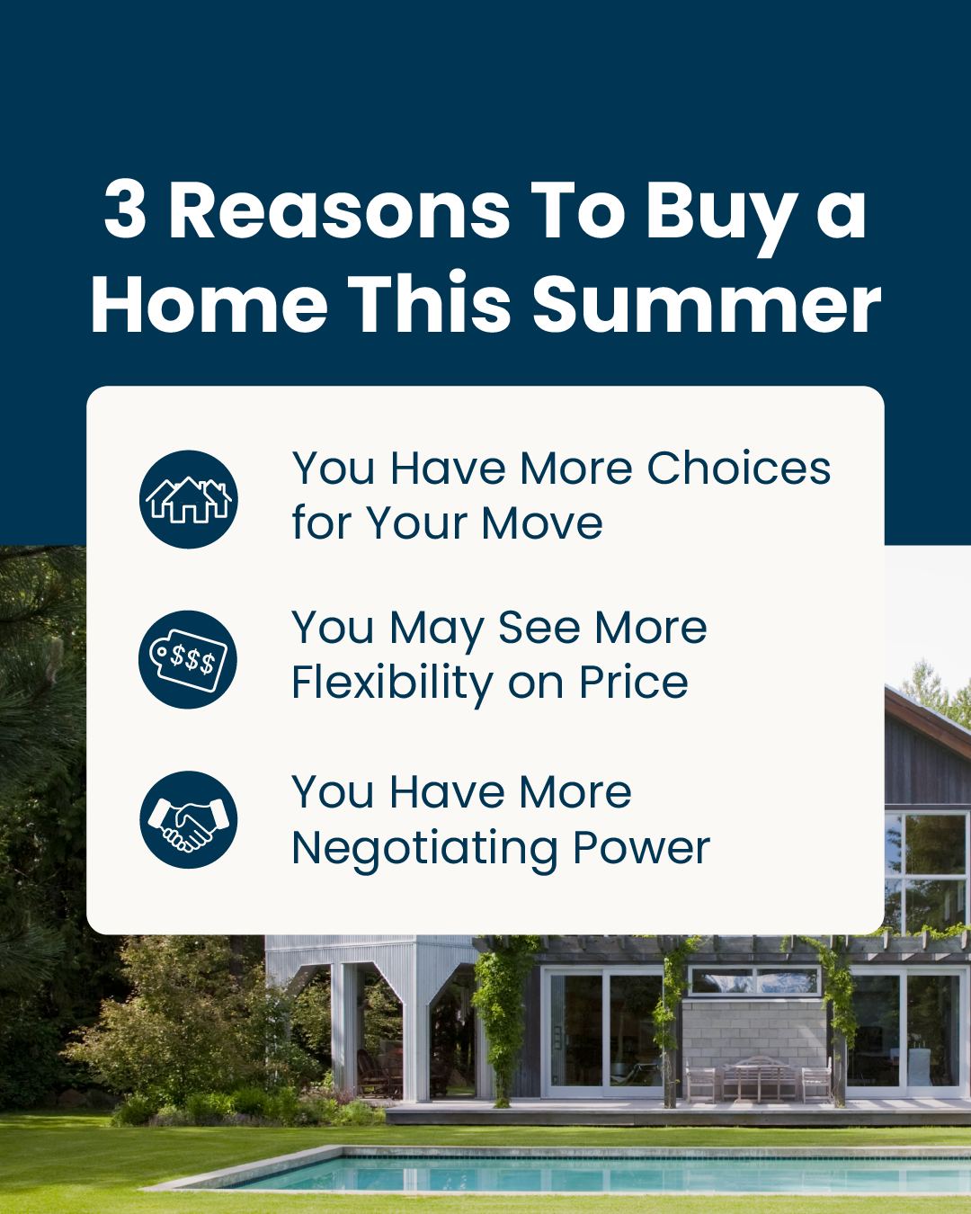 If you’re thinking about buying a home, but not sure if now’s the right time, here are three big reasons you may want to make your purchase this Summer.
Now that the market is starting to balance out, you’ll see more options, less pressure, and a better shot at negotiating price or repairs.
Sounds good, right? Want to talk more about what to expect if you move this season? DM me.
#Homebuying #BuyingTips